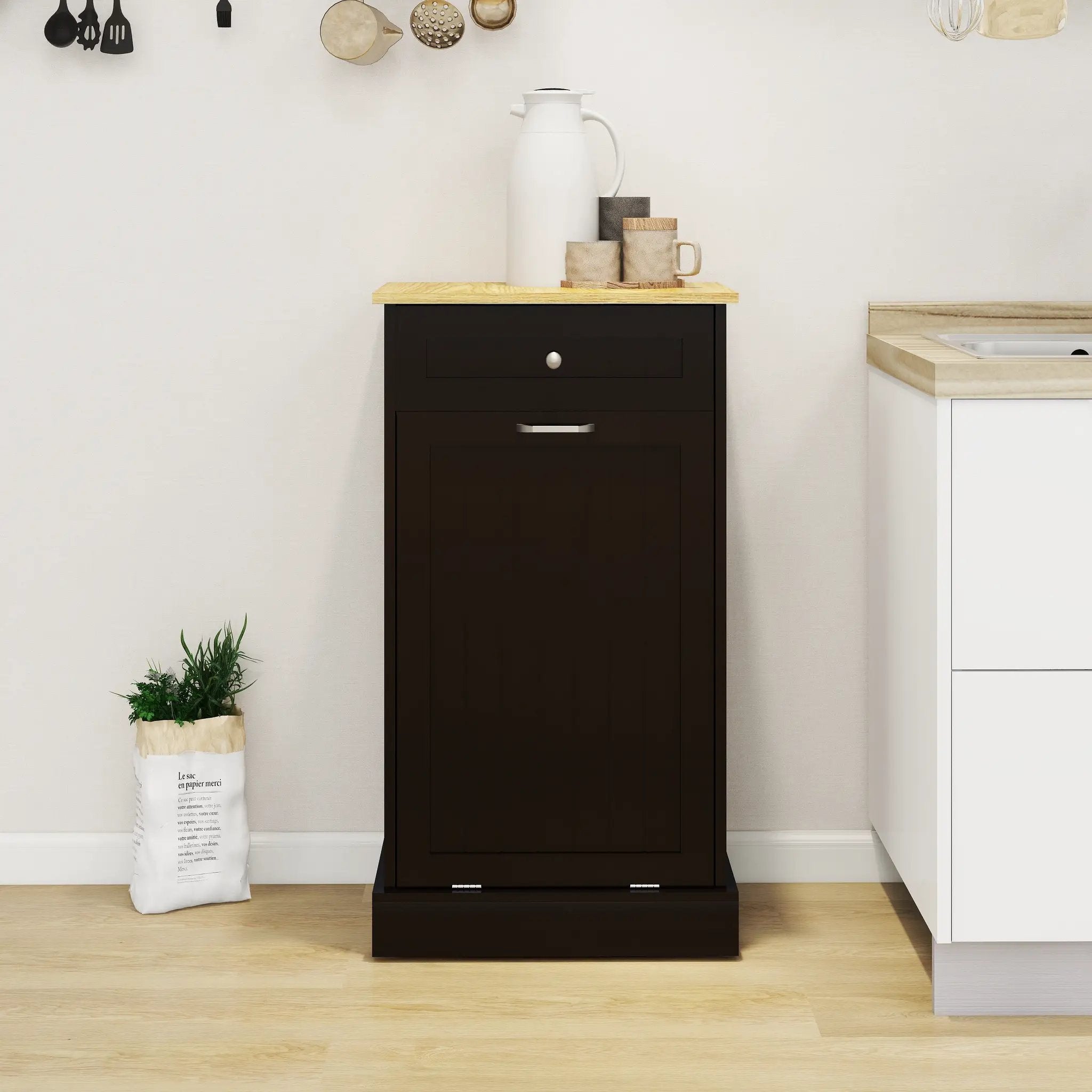 Tilt-Out Trash Cabinet with One Drawer in Black by HouseOfZazla