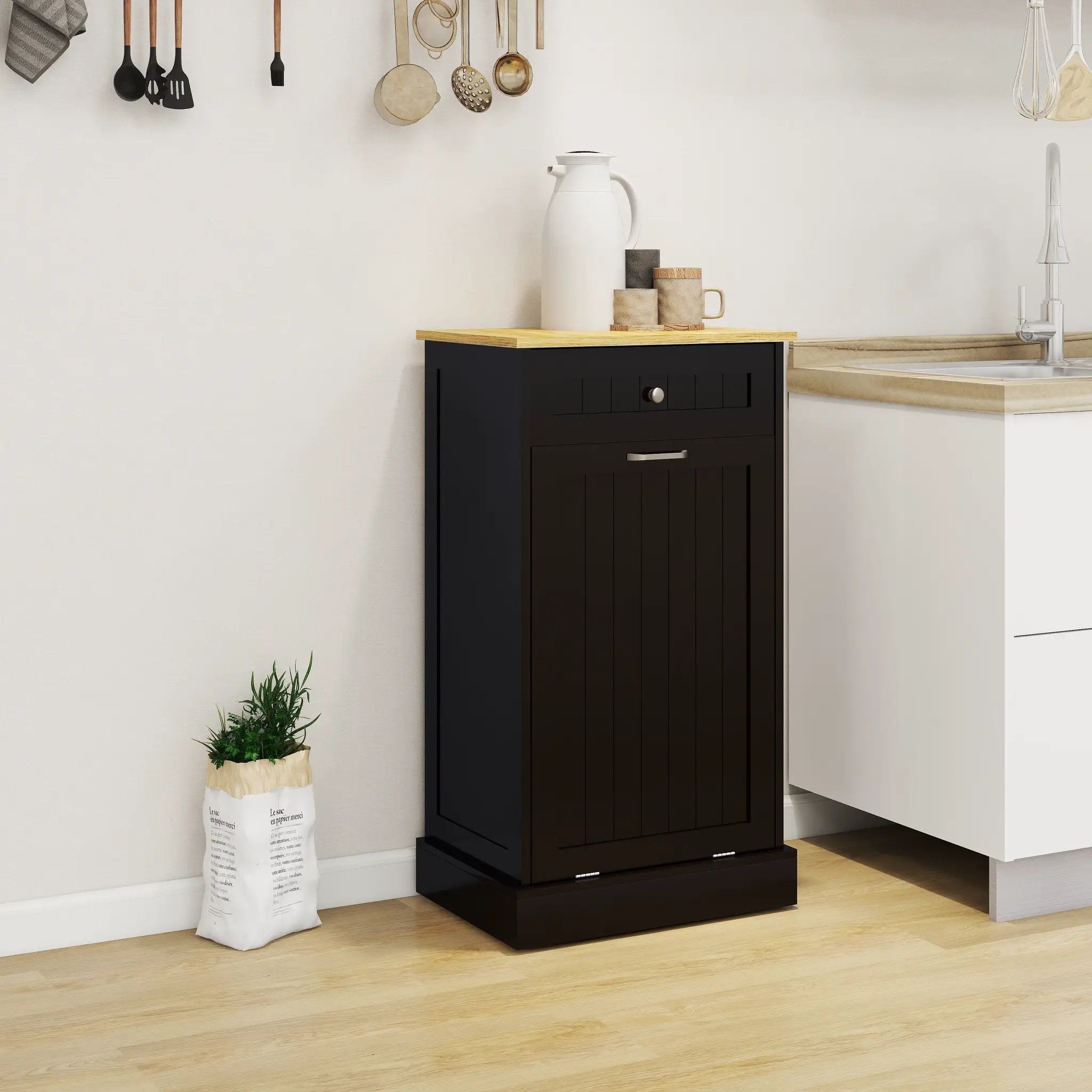 Tilt-Out Trash Cabinet with One Drawer in Black by HouseOfZazla