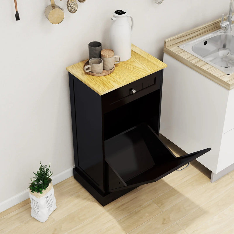 Tilt-Out Trash Cabinet with One Drawer in Black by HouseOfZazla