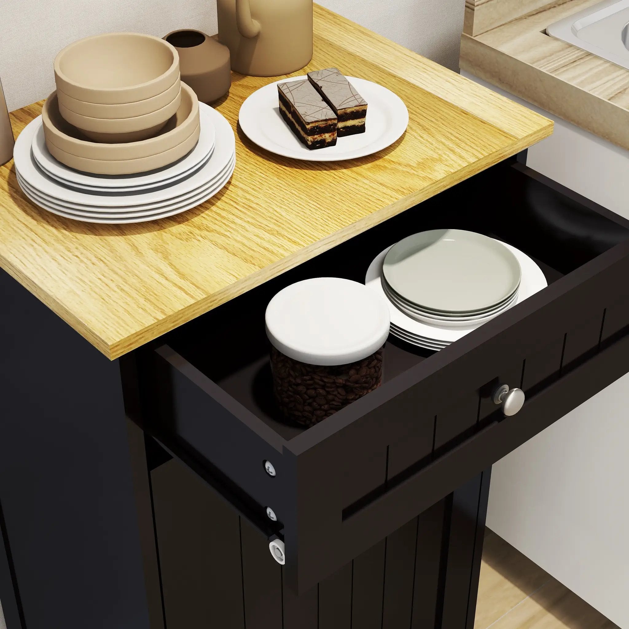Tilt-Out Trash Cabinet with One Drawer in Black by HouseOfZazla