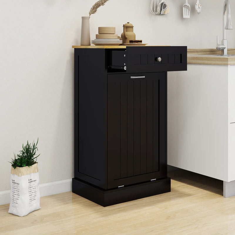 Tilt-Out Trash Cabinet with One Drawer in Black by HouseOfZazla