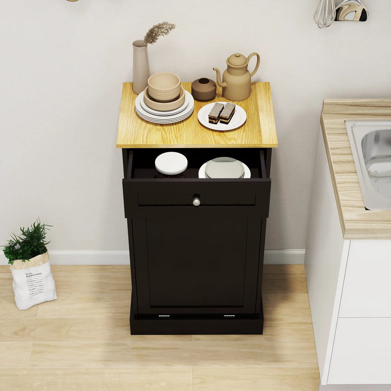 Tilt-Out Trash Cabinet with One Drawer in Black by HouseOfZazla