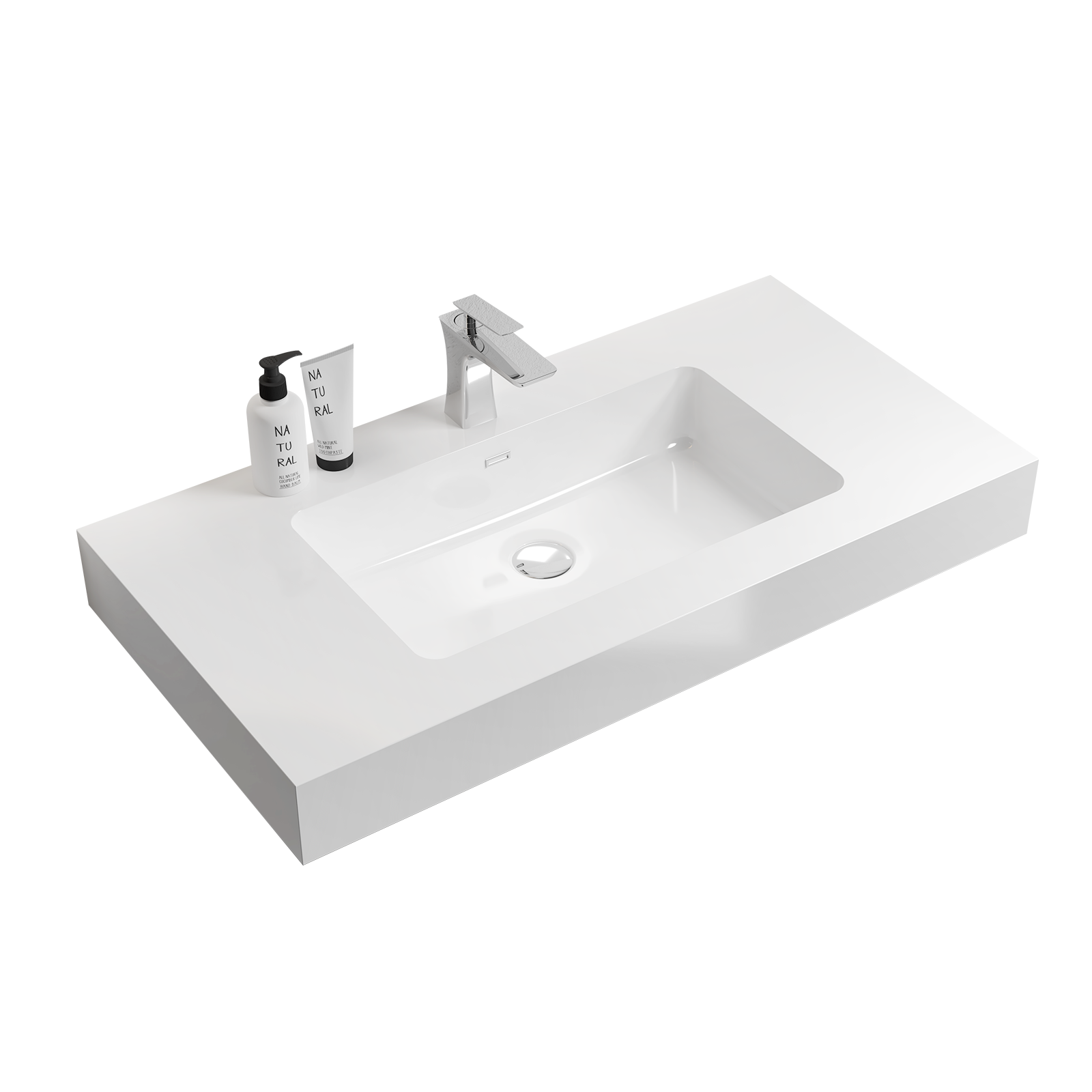 BB02-36-101 Integrated Solid Surface Basin Without Drain and Faucet, Glossy by HouseOfZazla