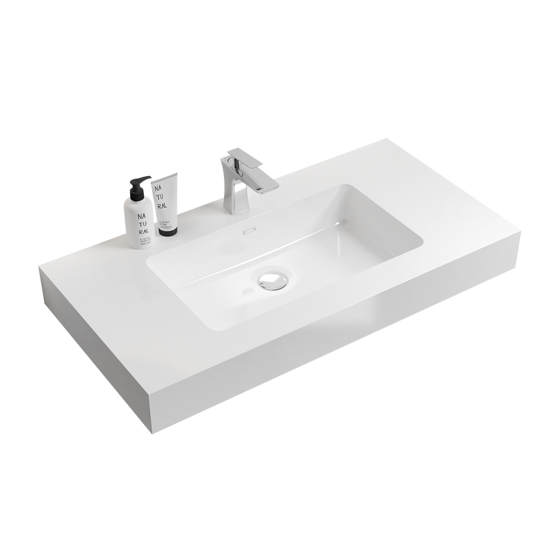 BB02-36-101 Integrated Solid Surface Basin Without Drain and Faucet, Glossy by HouseOfZazla