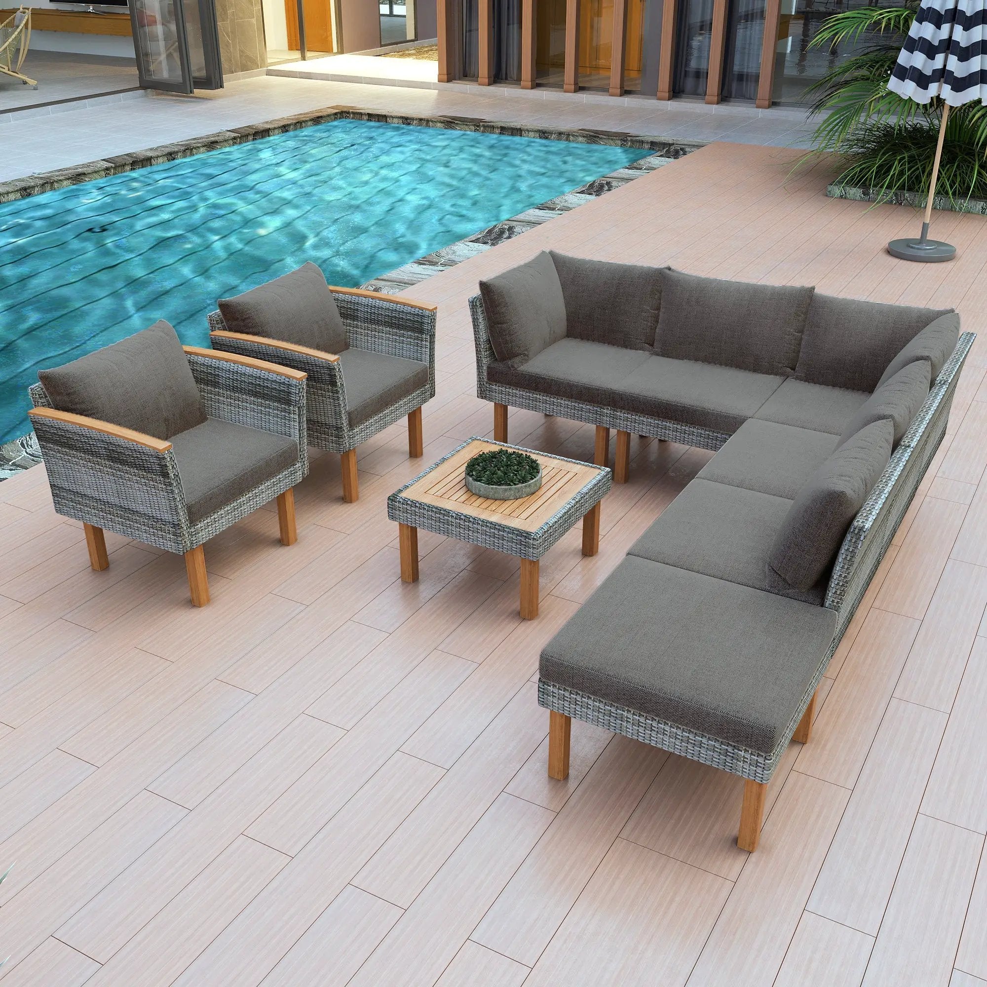 9-Piece Patio Rattan Furniture Set by HouseOfZazla
