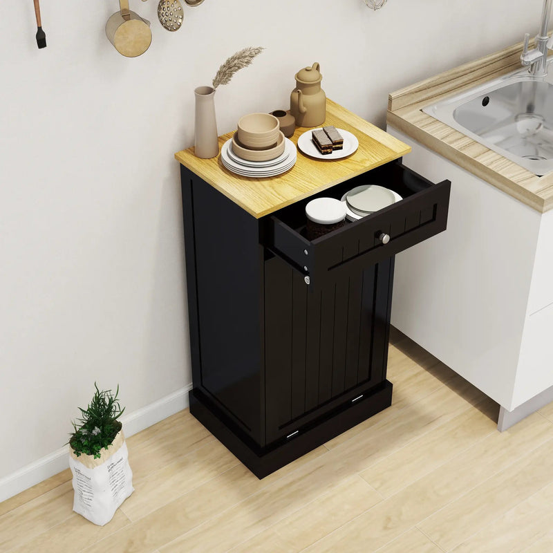 Tilt-Out Trash Cabinet with One Drawer in Black by HouseOfZazla