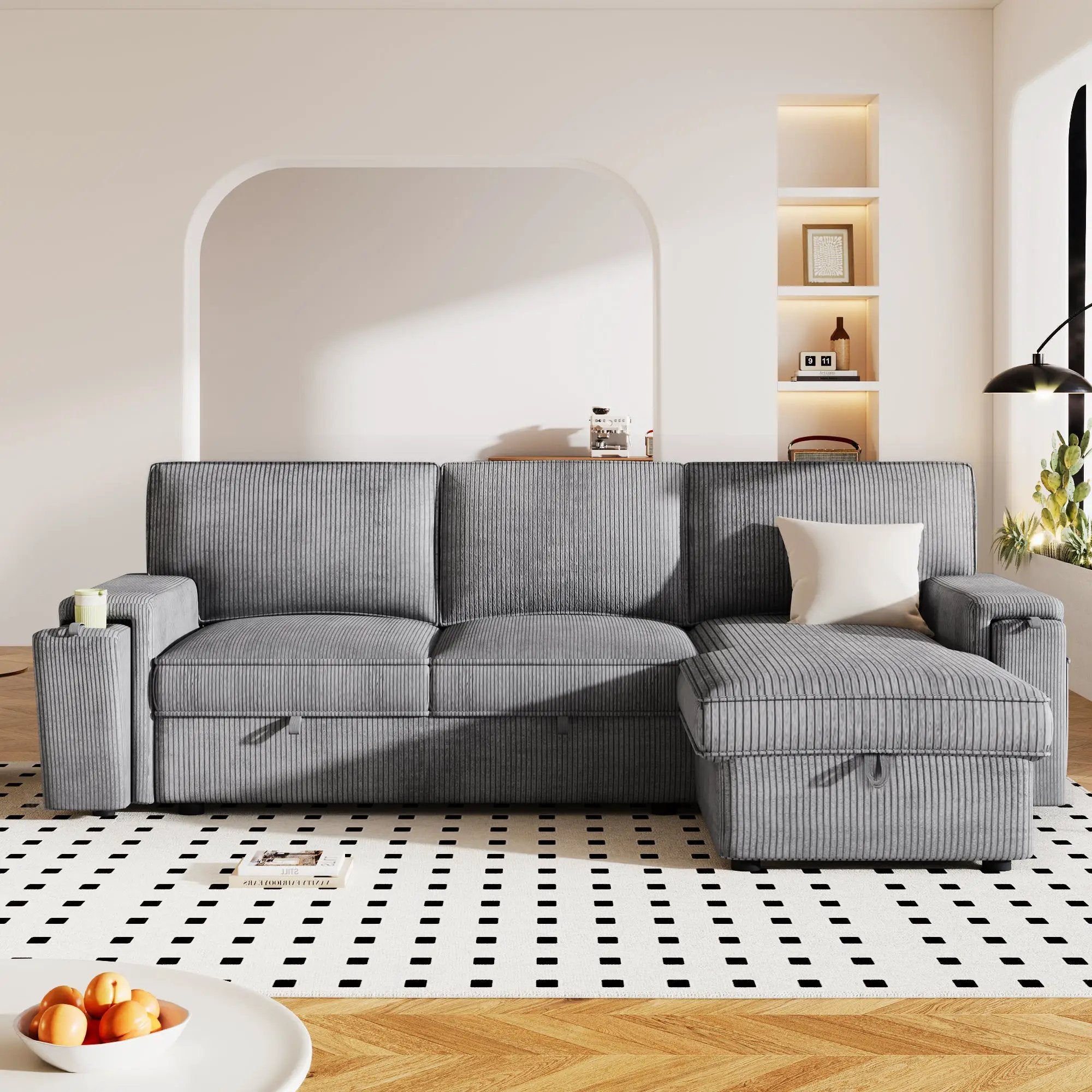 U_STYLE Upholstery Sleeper Sectional Sofa with Storage Bags by HouseOfZazla