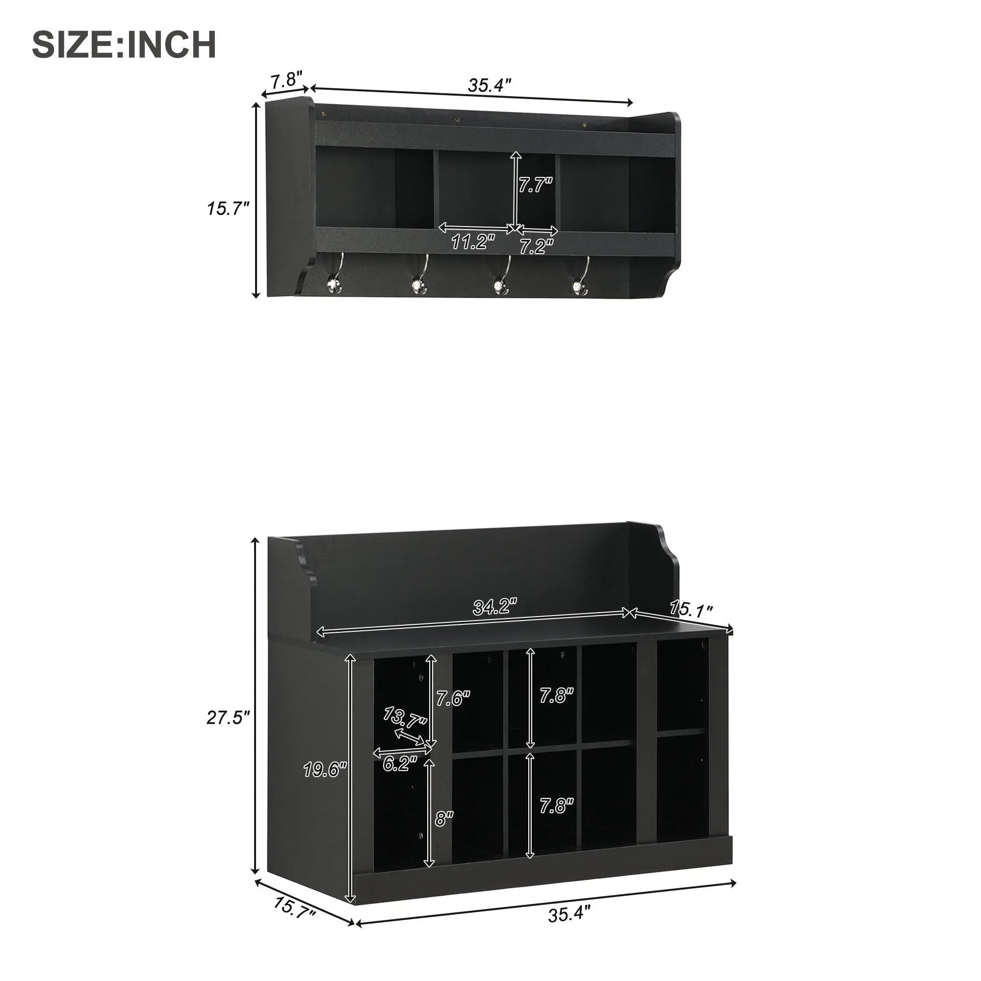 ON-TREND Shoe Storage Bench with Shelves and Hooks by HouseOfZazla