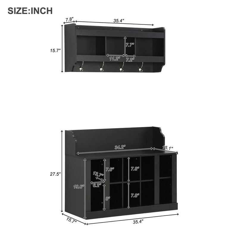 ON-TREND Shoe Storage Bench with Shelves and Hooks by HouseOfZazla
