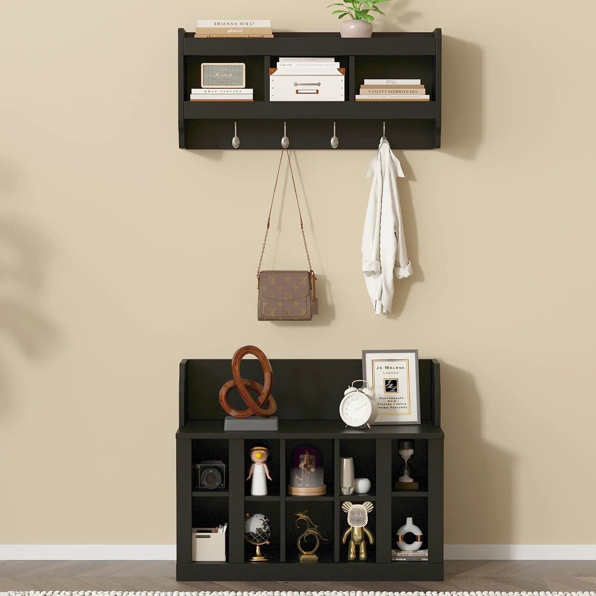 ON-TREND Shoe Storage Bench with Shelves and Hooks by HouseOfZazla