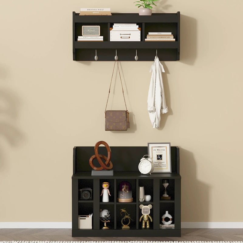 ON-TREND Shoe Storage Bench with Shelves and Hooks by HouseOfZazla