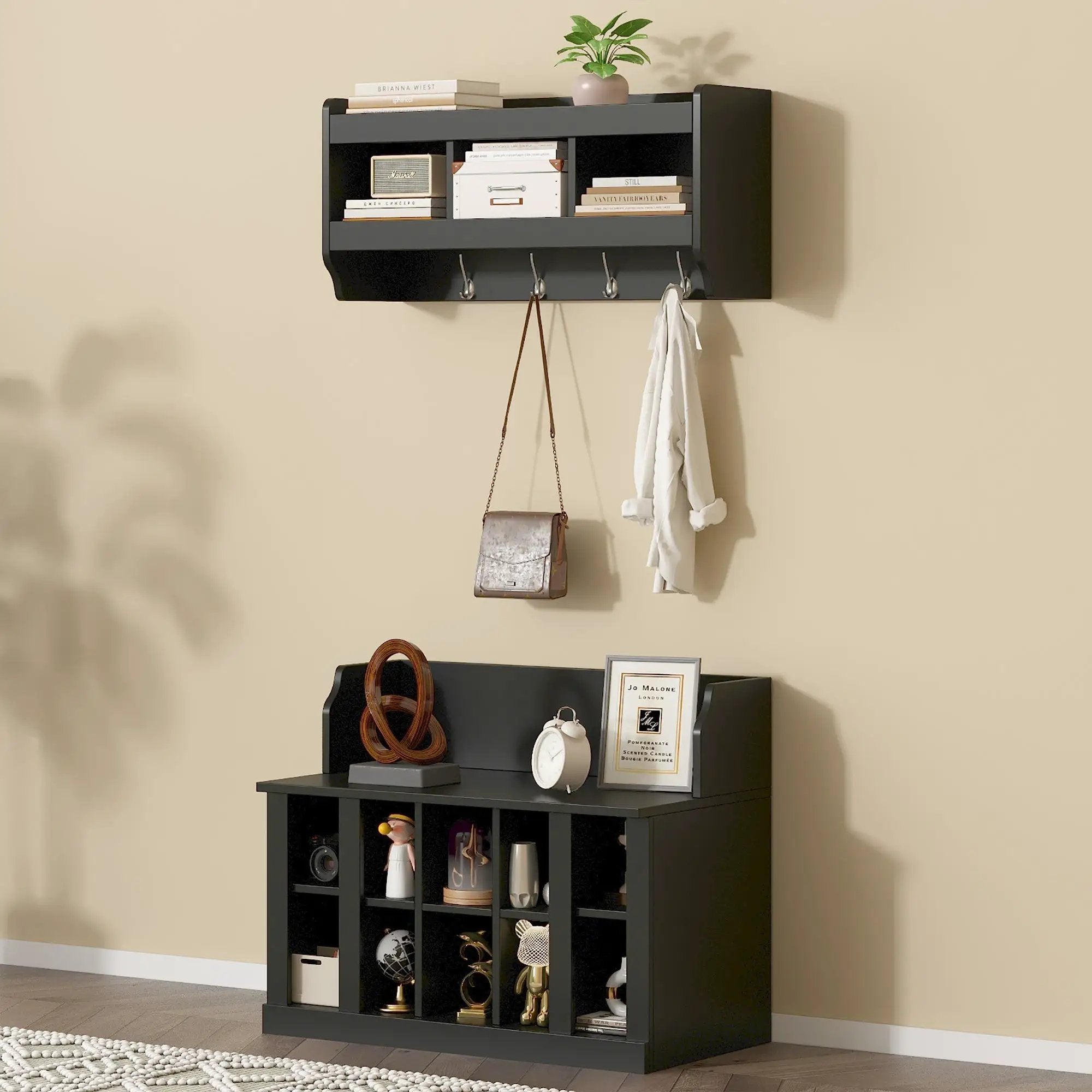 ON-TREND Shoe Storage Bench with Shelves and Hooks by HouseOfZazla