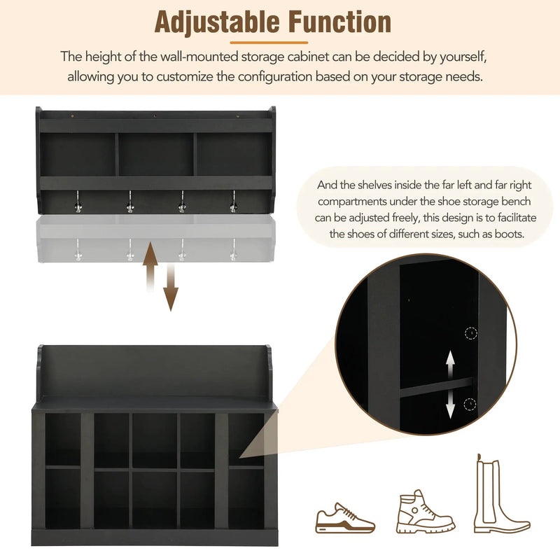 ON-TREND Shoe Storage Bench with Shelves and Hooks by HouseOfZazla