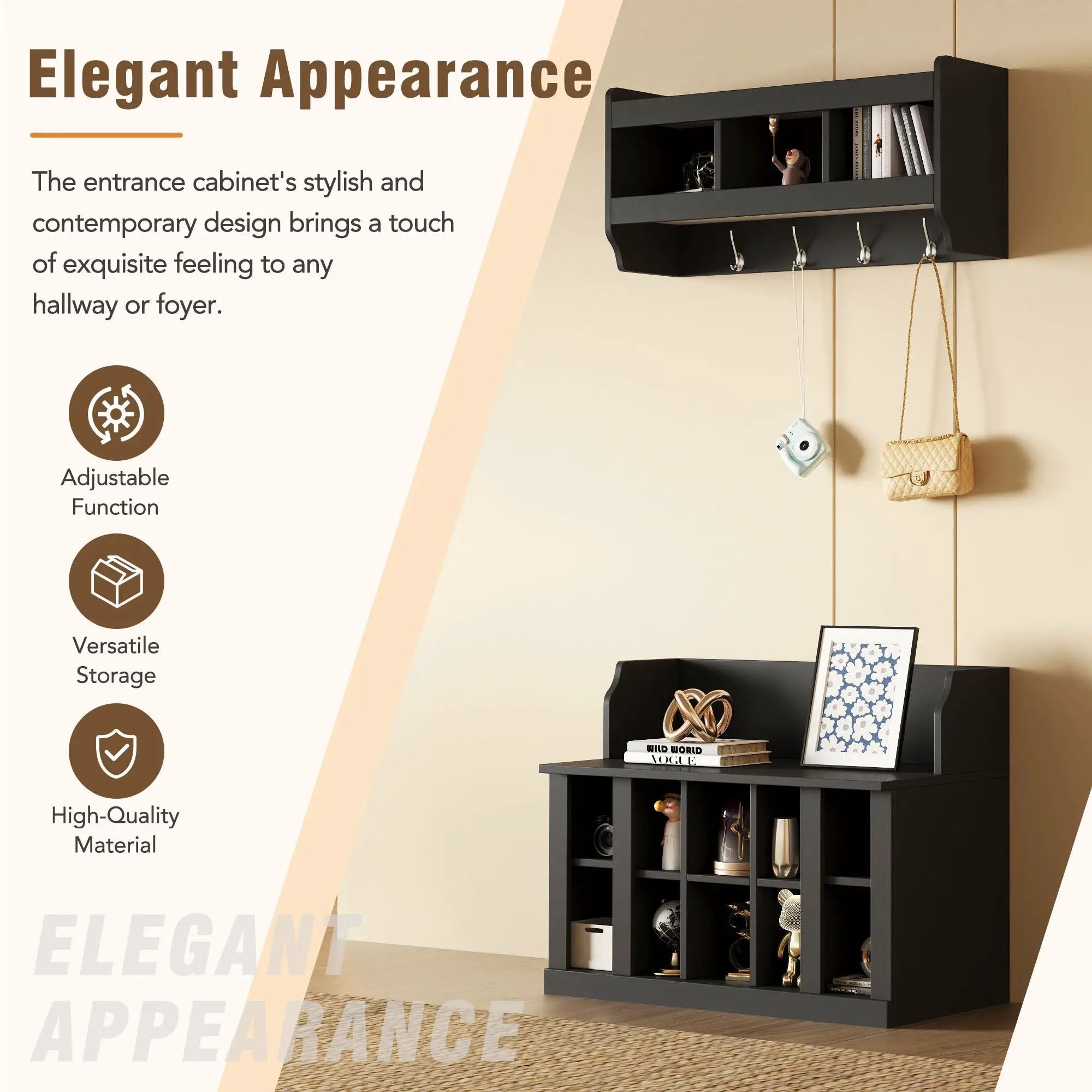 ON-TREND Shoe Storage Bench with Shelves and Hooks by HouseOfZazla