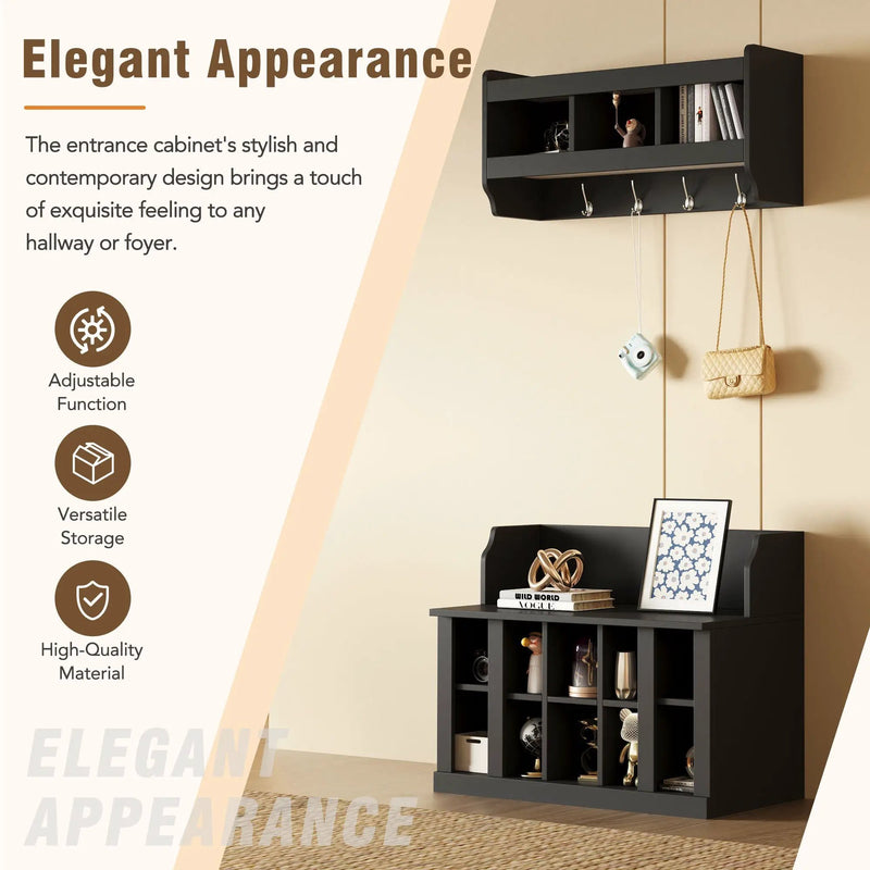 ON-TREND Shoe Storage Bench with Shelves and Hooks by HouseOfZazla