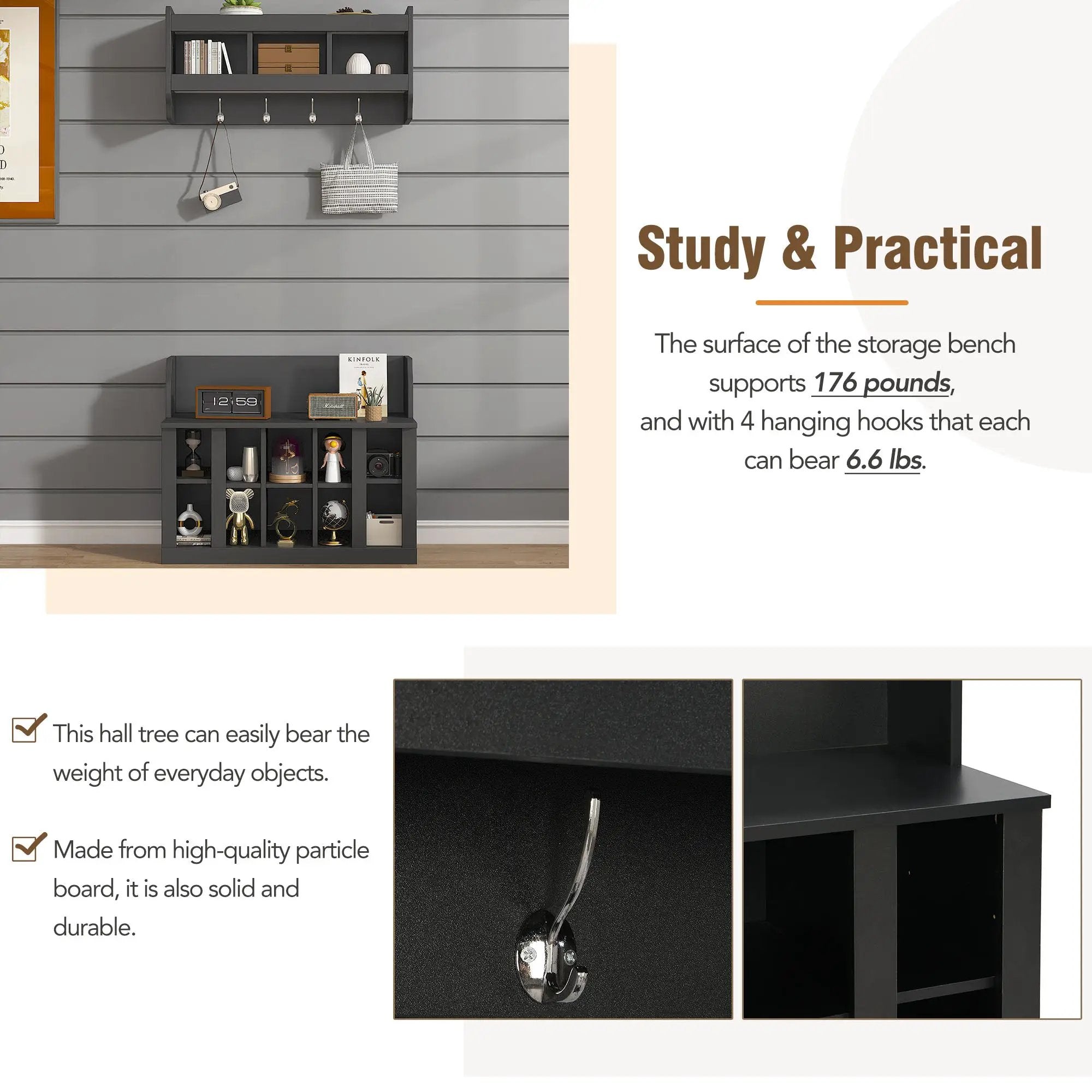 ON-TREND Shoe Storage Bench with Shelves and Hooks by HouseOfZazla