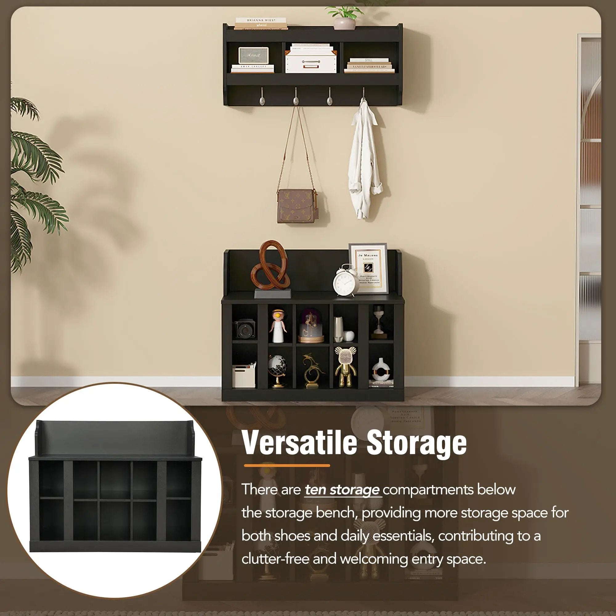 ON-TREND Shoe Storage Bench with Shelves and Hooks by HouseOfZazla