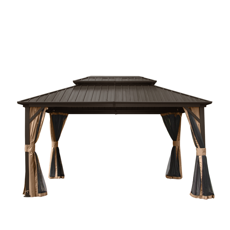 10' x 12' Hardtop Gazebo with Galvanized Steel Double Roof, Curtains, and Netting by HouseOfZazla