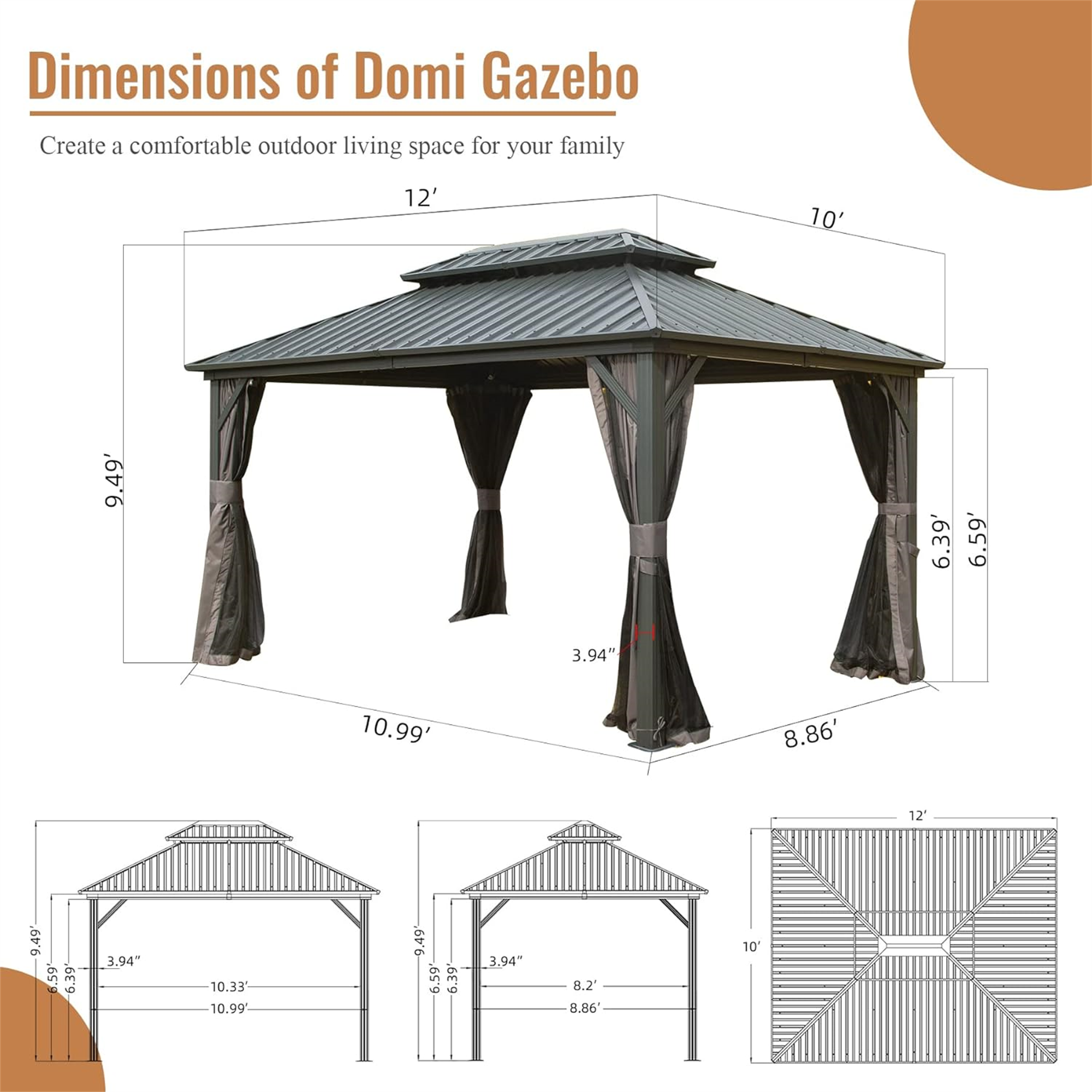 10' x 12' Hardtop Aluminum Gazebo by HouseOfZazla