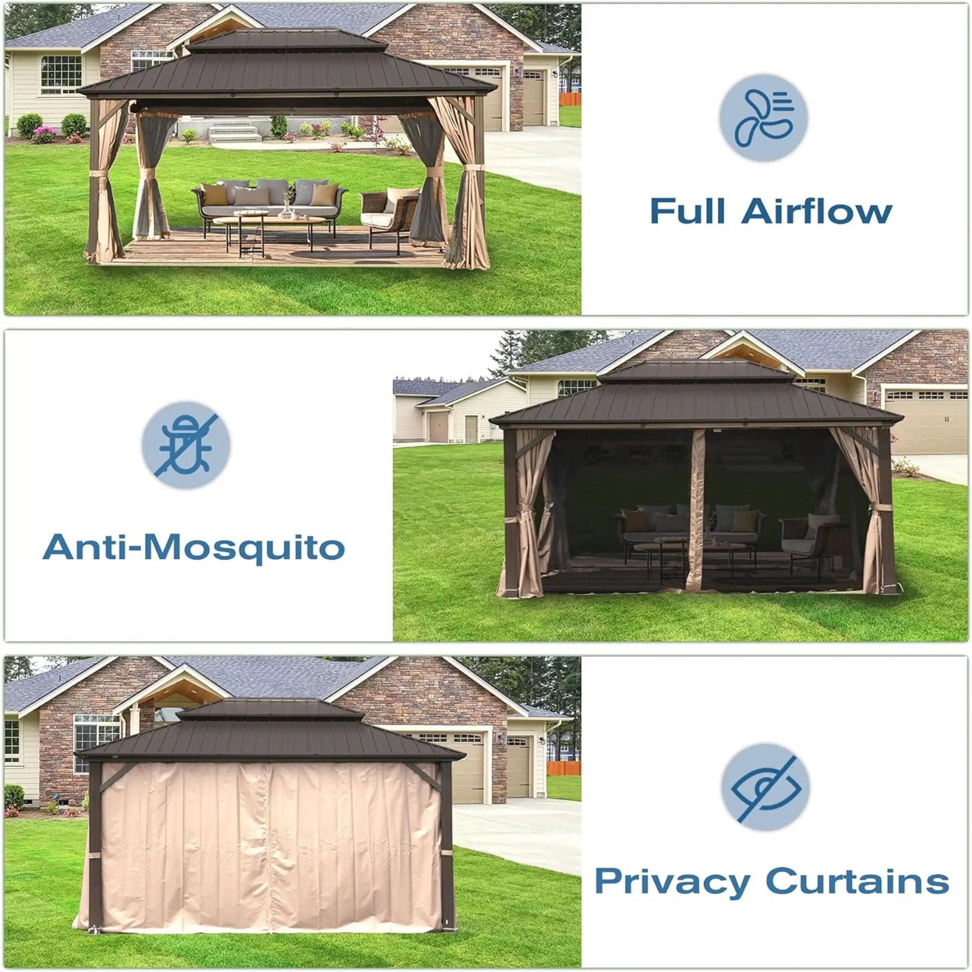 12' x 16' Hardtop Aluminum Gazebo with Double Roof Canopy by HouseOfZazla