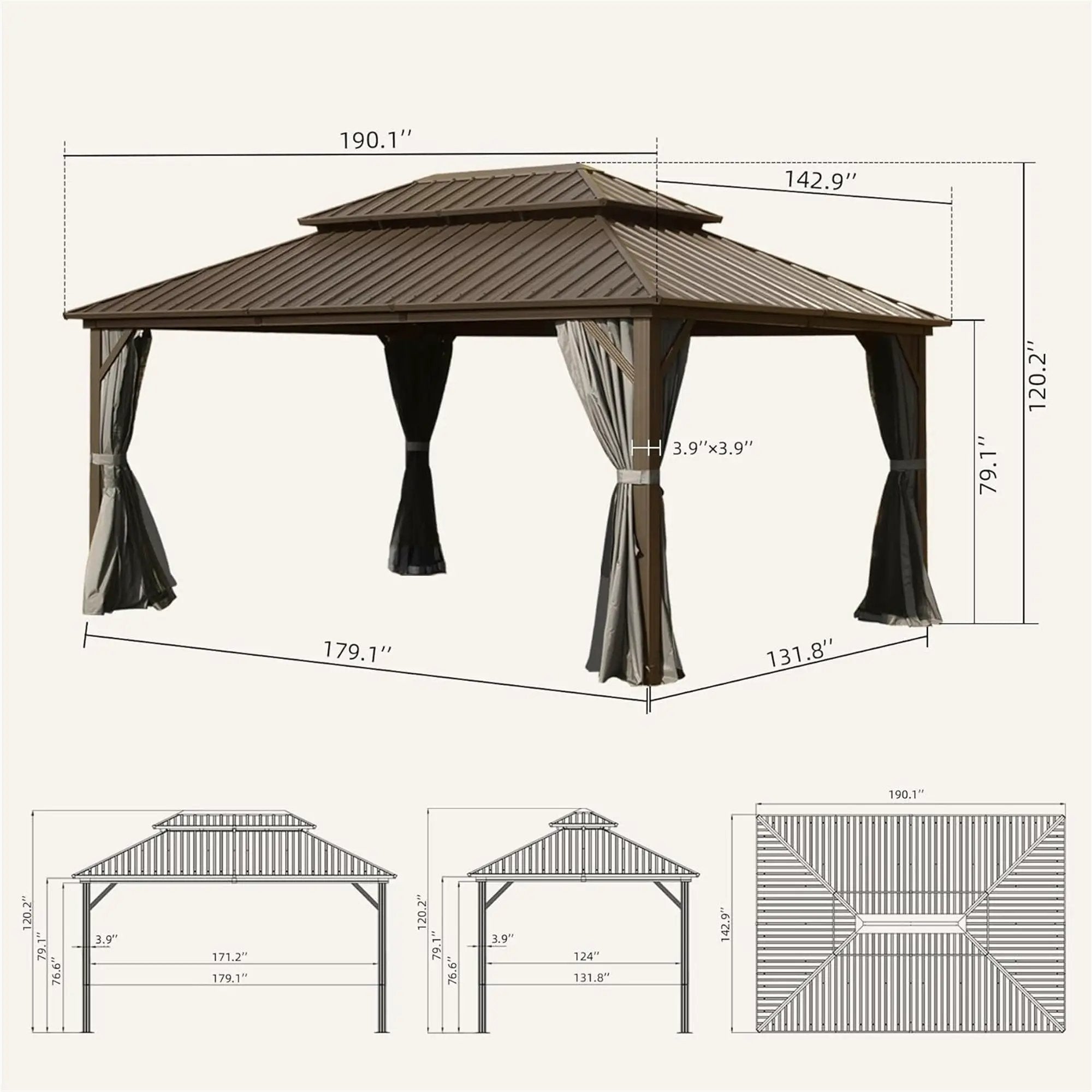 12' x 16' Hardtop Aluminum Gazebo with Double Roof Canopy by HouseOfZazla