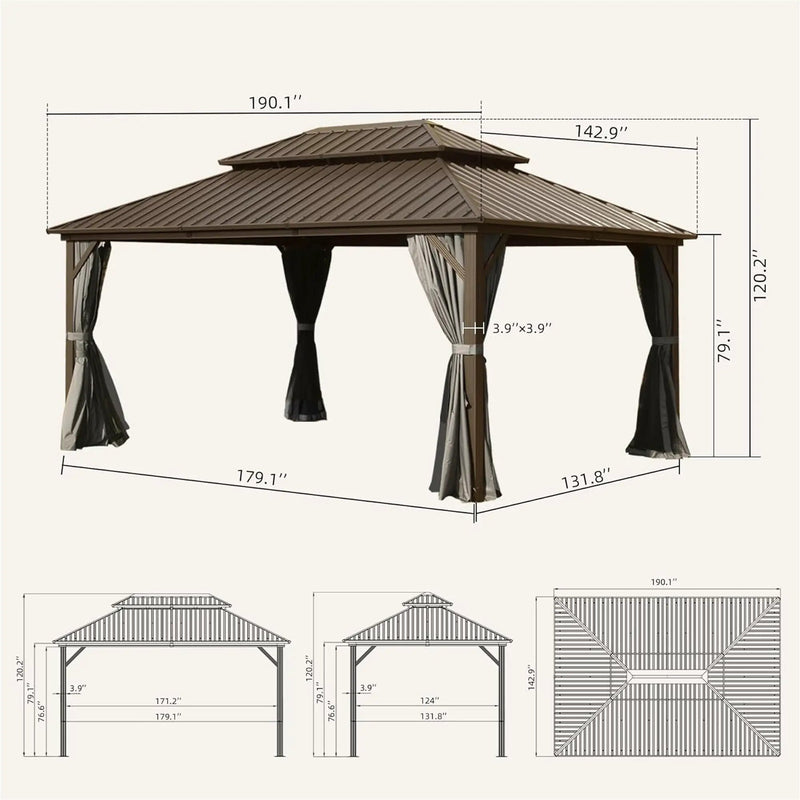 12' x 16' Hardtop Aluminum Gazebo with Double Roof Canopy by HouseOfZazla