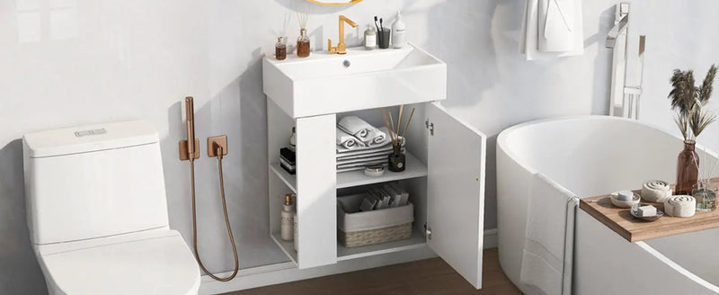 21.6-Inch Modern Floating Bathroom Vanity with Ceramic Basin by HouseOfZazla