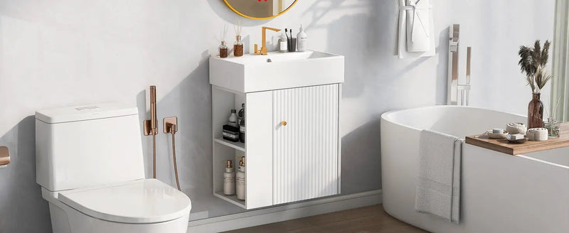 21.6-Inch Modern Floating Bathroom Vanity with Ceramic Basin by HouseOfZazla