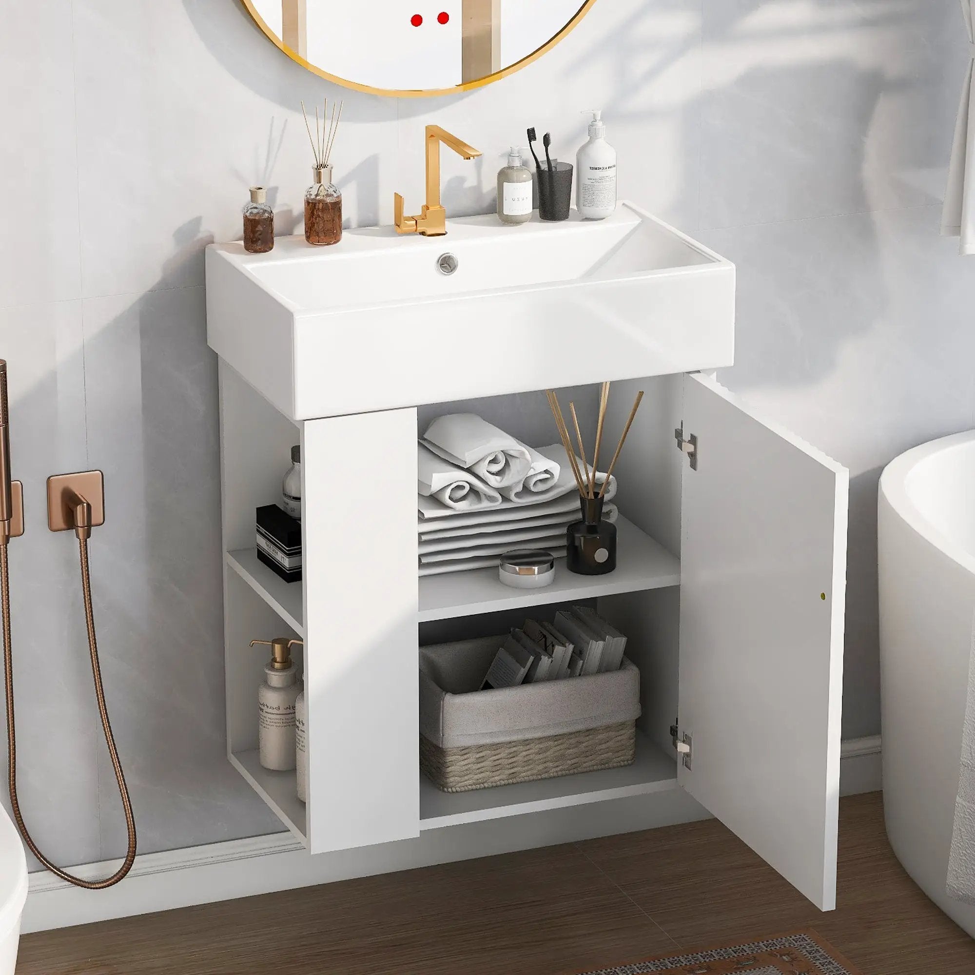 21.6-Inch Modern Floating Bathroom Vanity with Ceramic Basin by HouseOfZazla