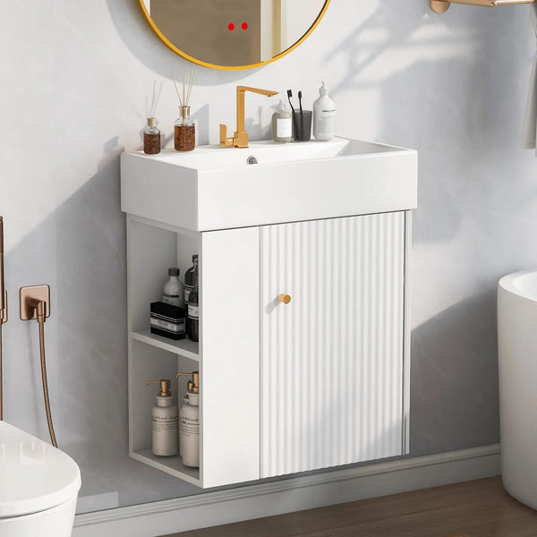 21.6-Inch Modern Floating Bathroom Vanity with Ceramic Basin