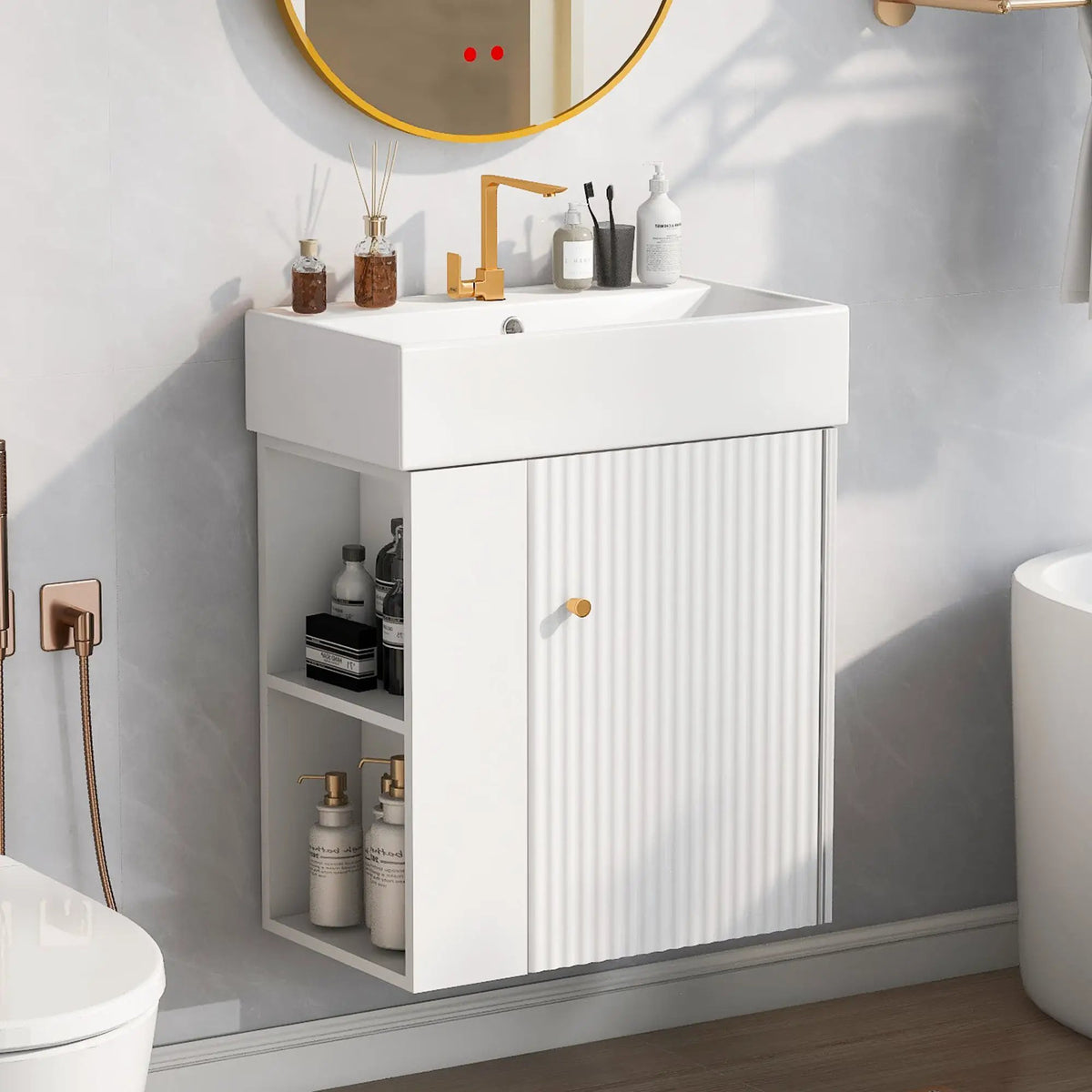 21.6-Inch Modern Floating Bathroom Vanity with Ceramic Basin by HouseOfZazla