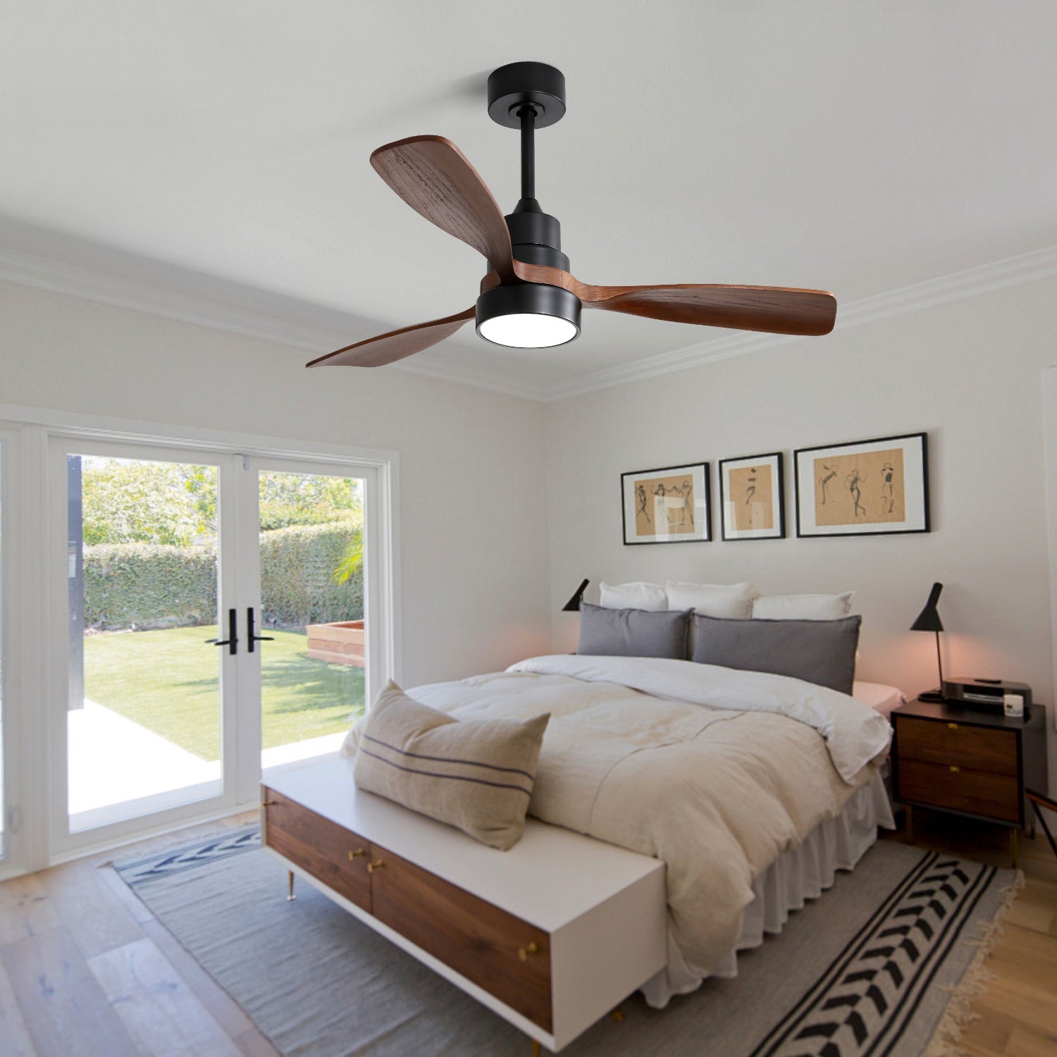 48 Inch Wood Ceiling Fan With 3 Solid Wood Blades and Remote Control by HouseOfZazla
