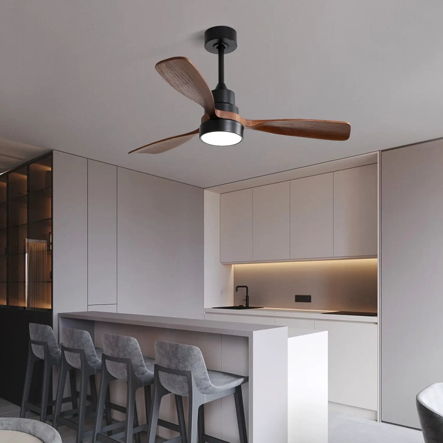 48 Inch Wood Ceiling Fan With 3 Solid Wood Blades and Remote Control by HouseOfZazla