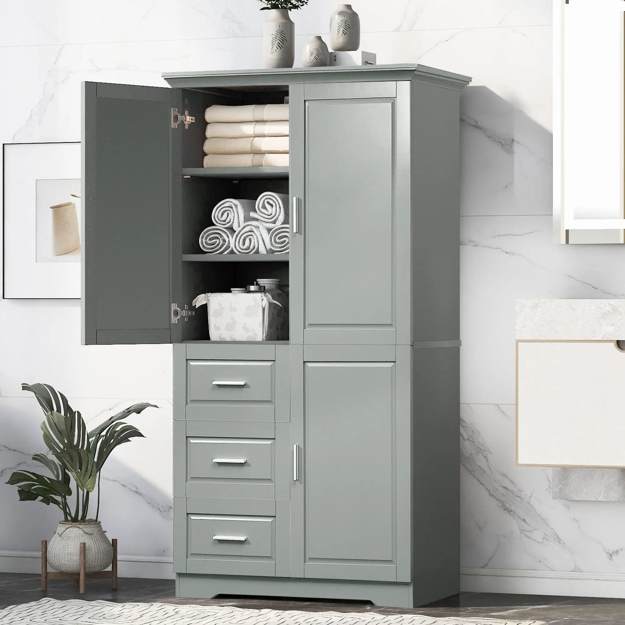 Tall and Wide Storage Cabinet with Doors for Bathroom or Office, Grey by HouseOfZazla