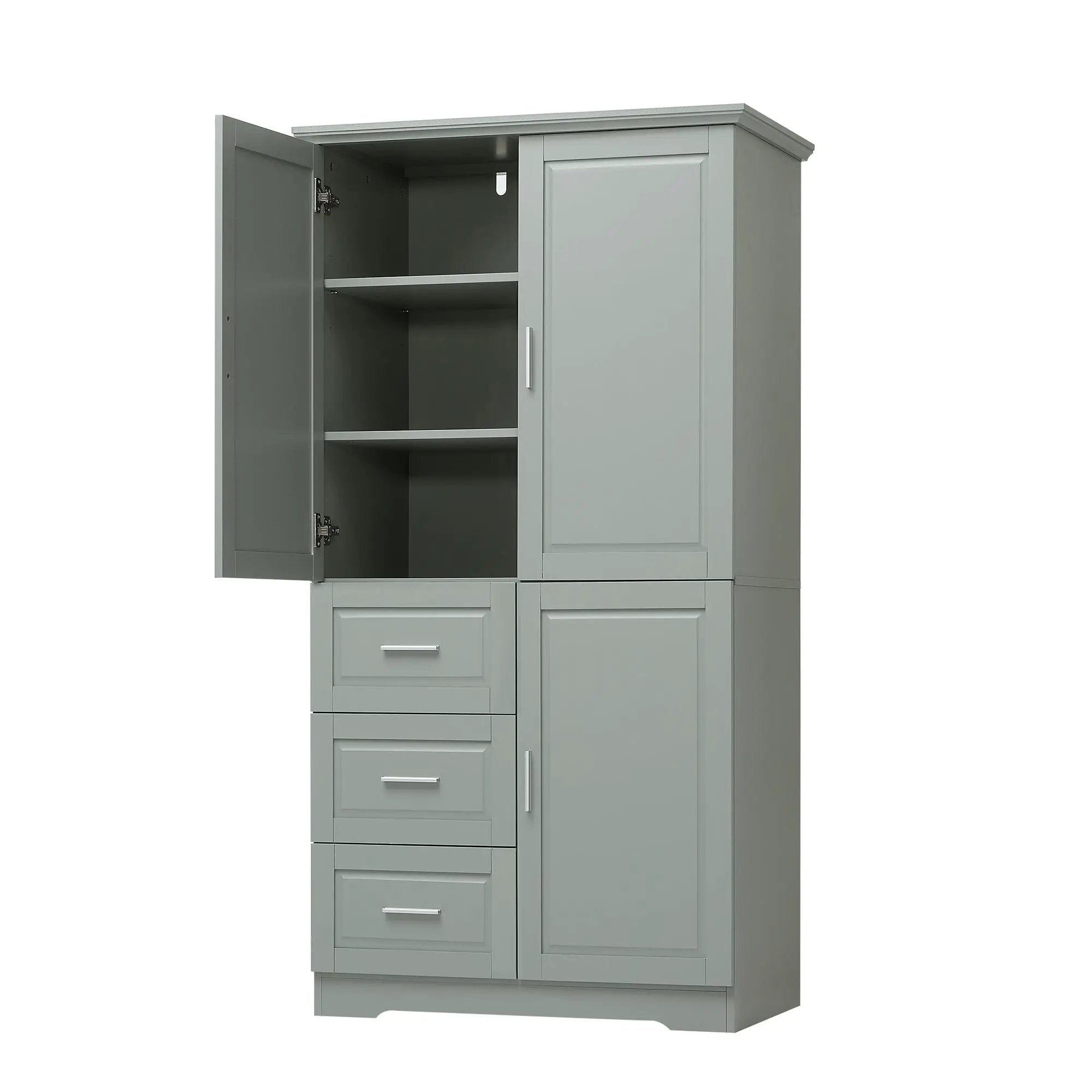 Tall and Wide Storage Cabinet with Doors for Bathroom or Office, Grey by HouseOfZazla