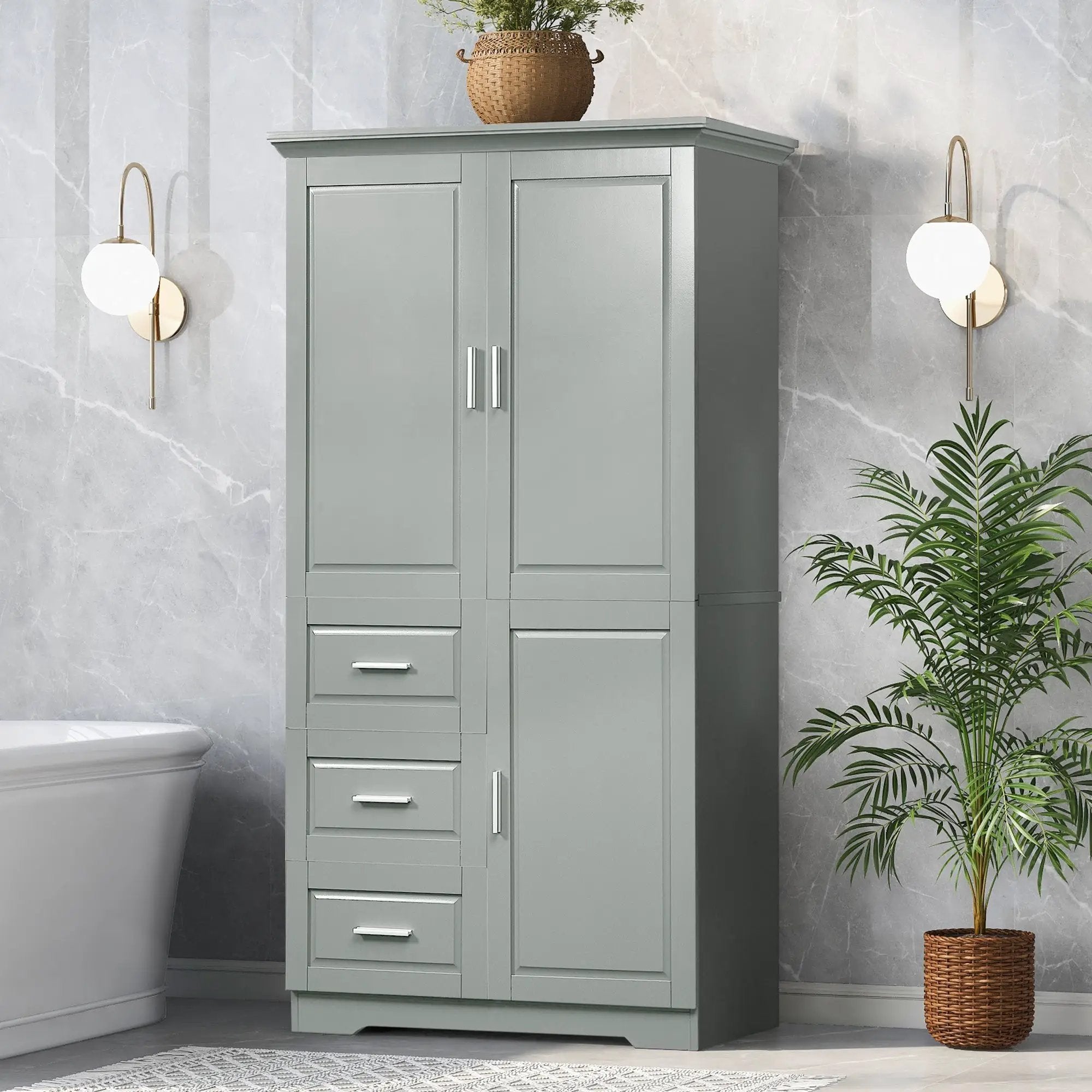 Tall and Wide Storage Cabinet with Doors for Bathroom or Office, Grey by HouseOfZazla