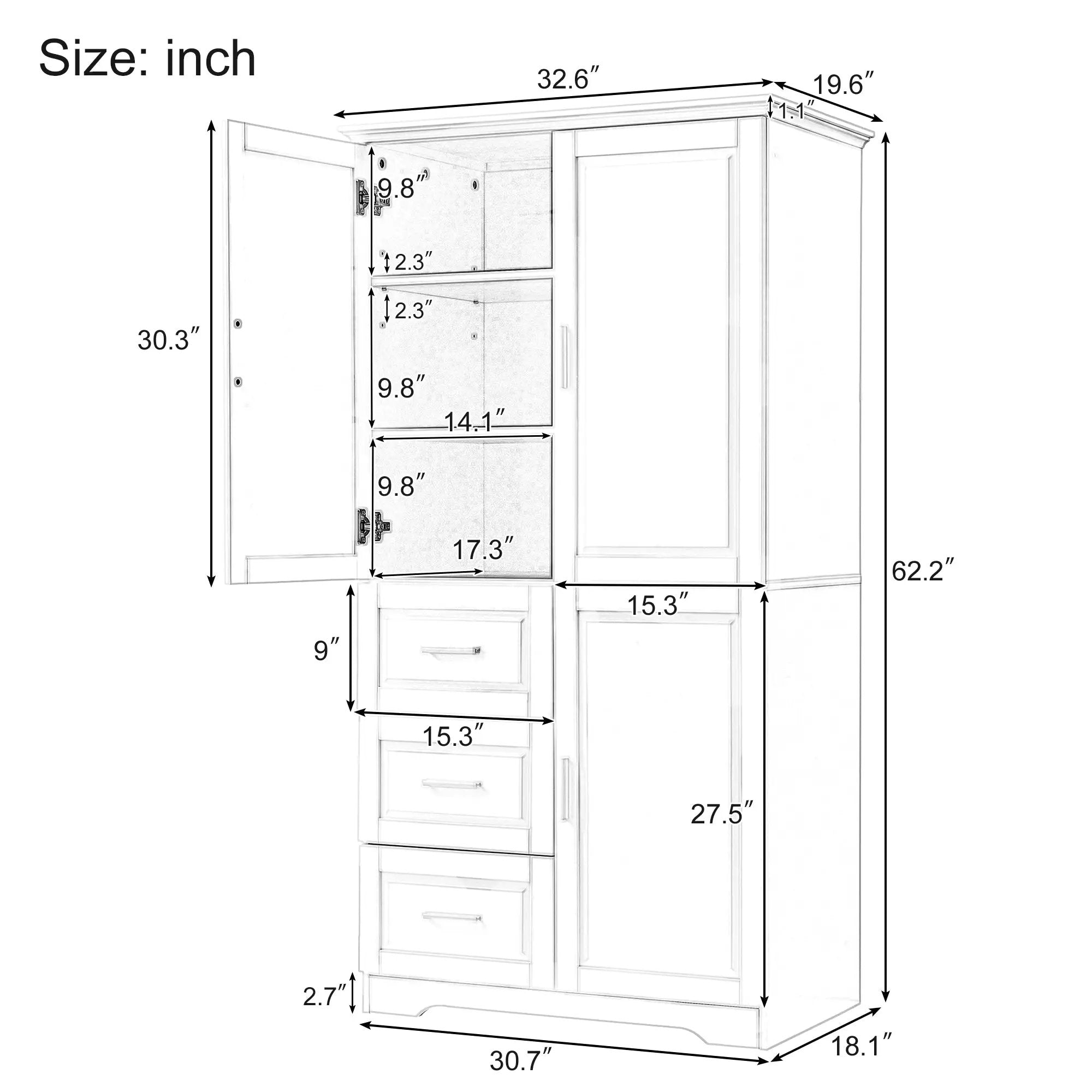 Tall and Wide Storage Cabinet with Doors for Bathroom or Office, Grey by HouseOfZazla