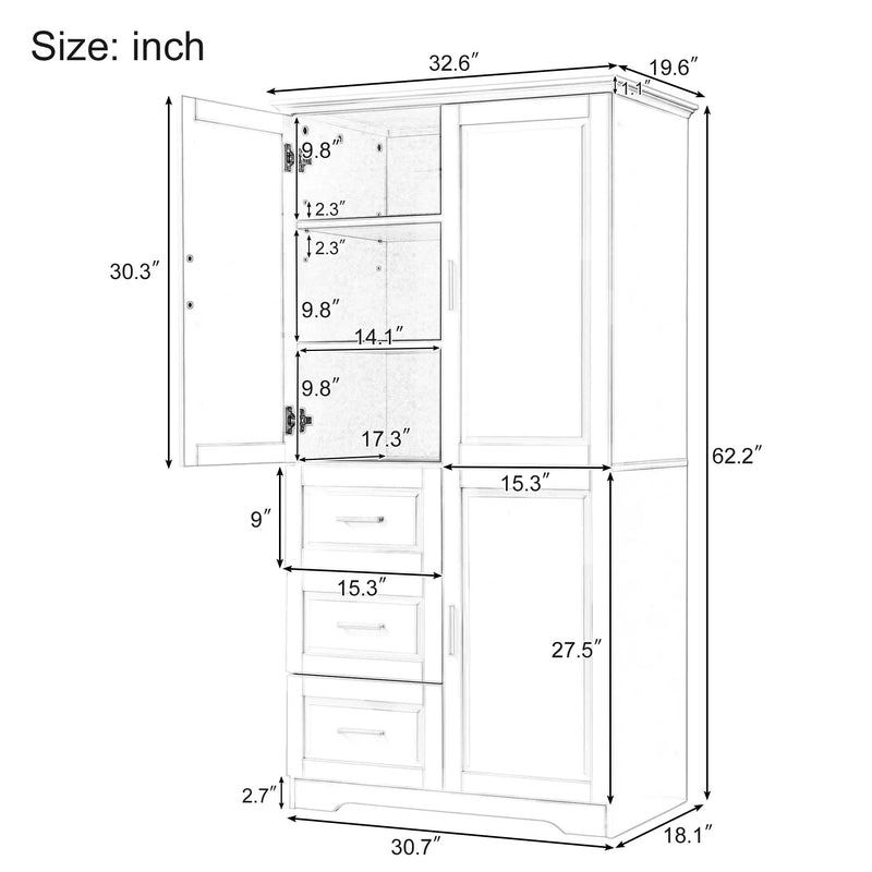 Tall and Wide Storage Cabinet with Doors for Bathroom or Office, Grey by HouseOfZazla