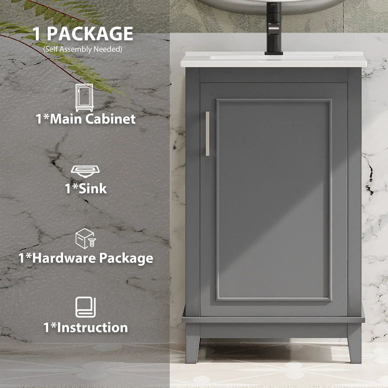 20 Inch Modern Small Bathroom Vanity Cabinet With Ceramic Basin by HouseOfZazla
