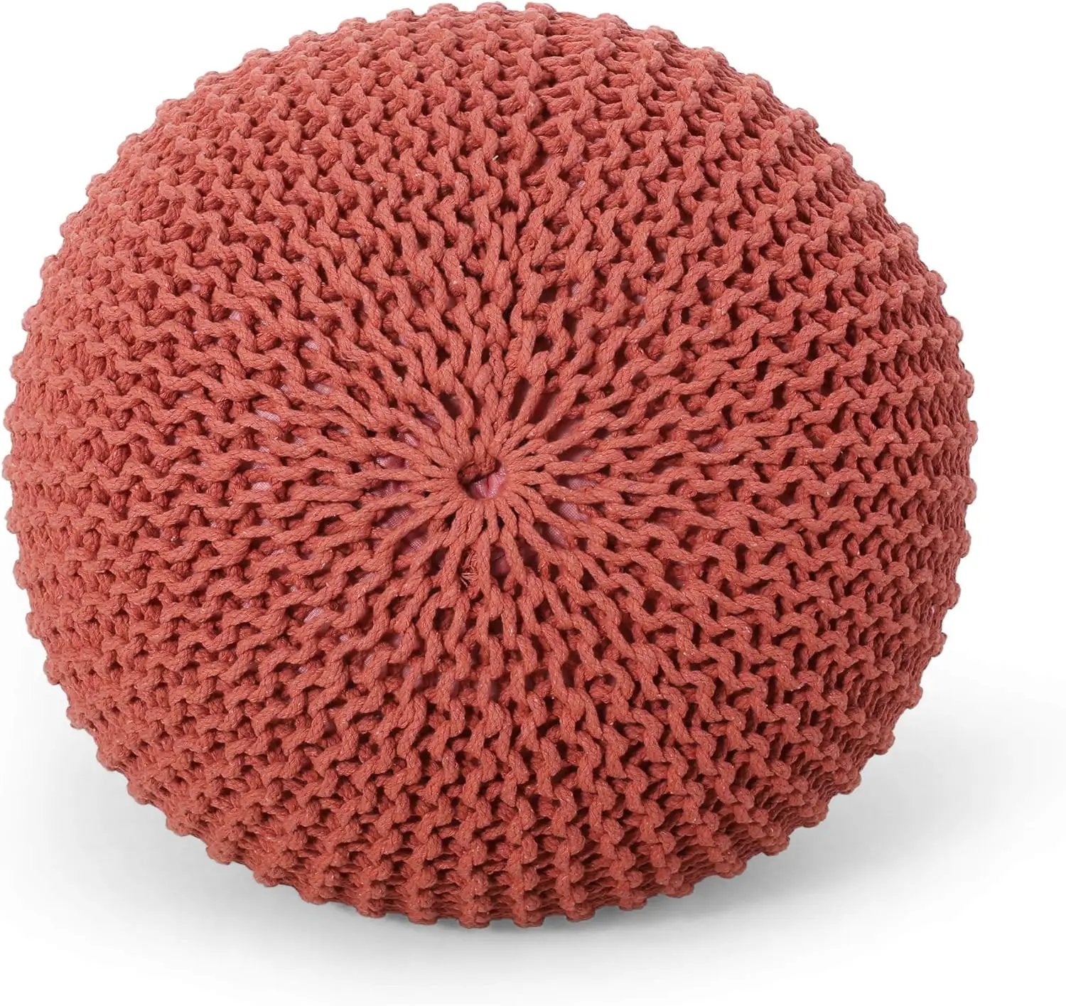 Poona Handcrafted Modern Cotton Pouf, Coral by HouseOfZazla