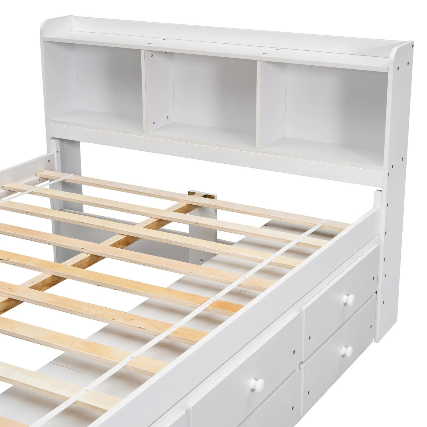 Full Bed with Bookcase Headboard, Under Bed Storage Drawers and Bed End Storage Case by HouseOfZazla