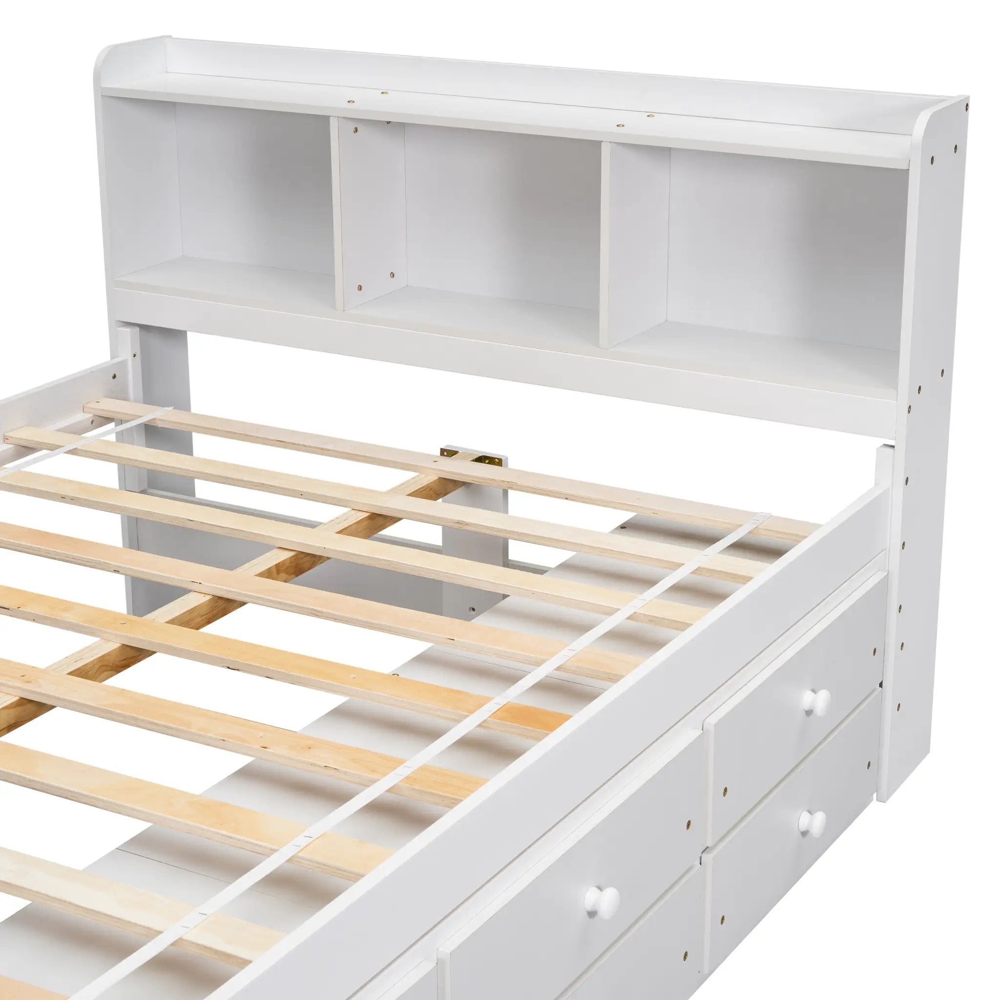 Full Bed with Bookcase Headboard, Under Bed Storage Drawers and Bed End Storage Case by HouseOfZazla