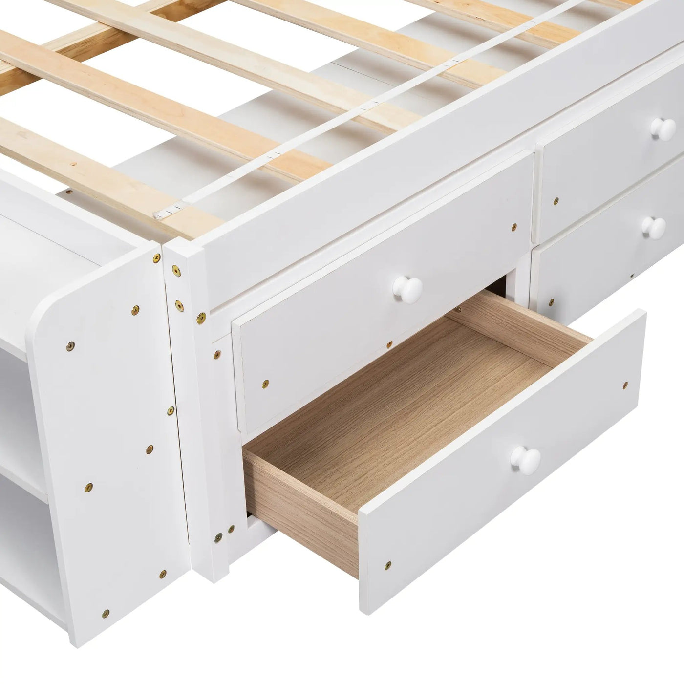 Full Bed with Bookcase Headboard, Under Bed Storage Drawers and Bed End Storage Case by HouseOfZazla