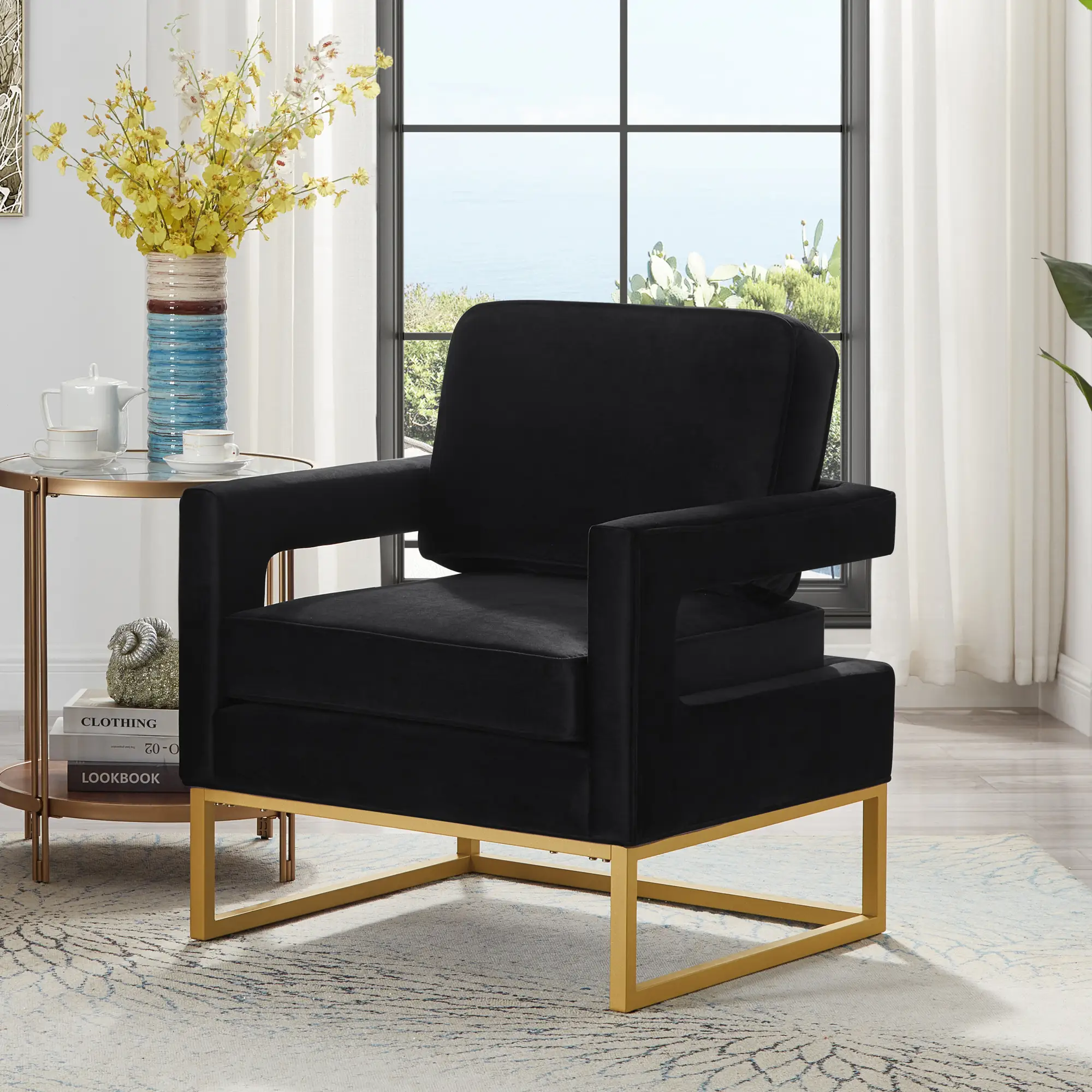 Modern Style Accent Chair with Velvet Fabric by HouseOfZazla