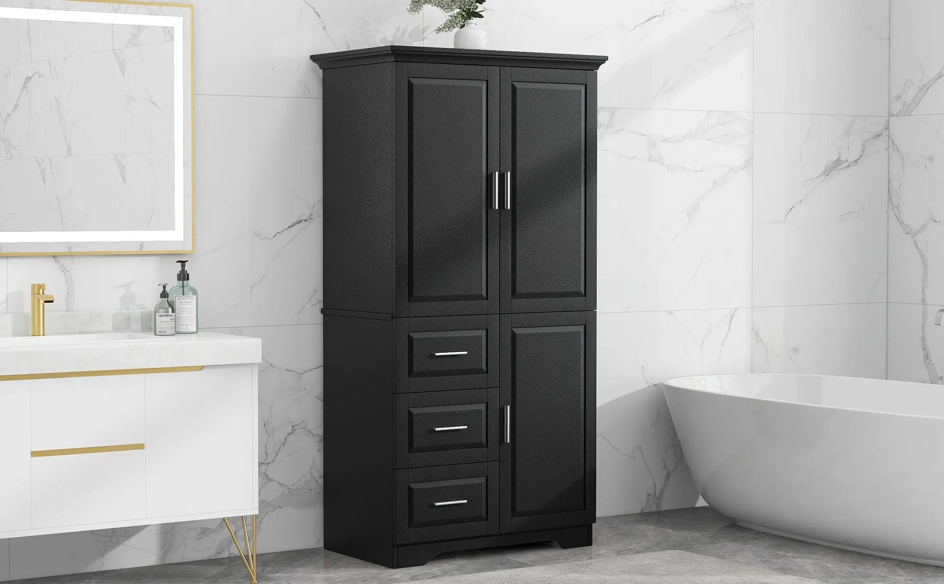 Tall and Wide Storage Cabinet with Doors for Bathroom/Office by HouseOfZazla