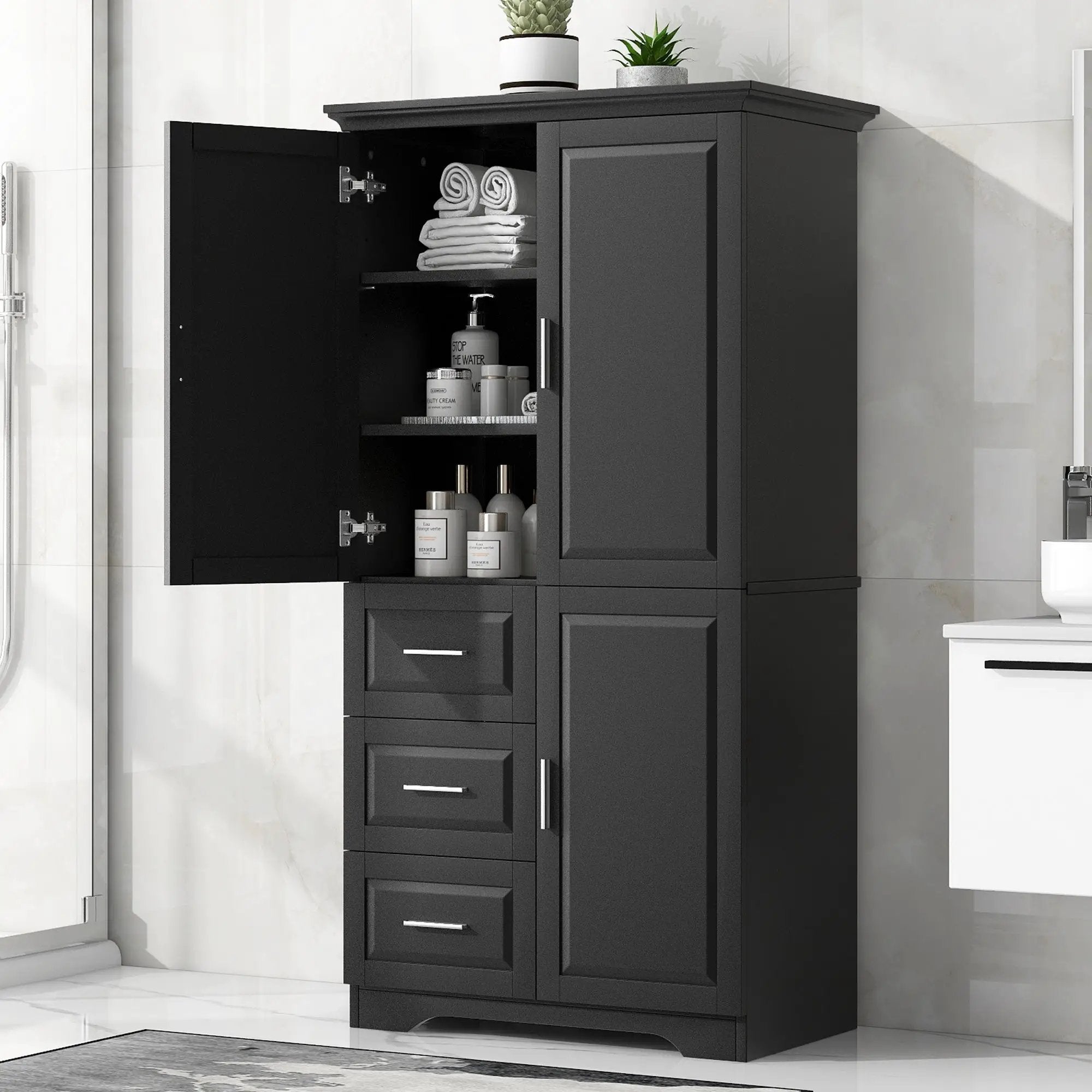 Tall and Wide Storage Cabinet with Doors for Bathroom/Office by HouseOfZazla