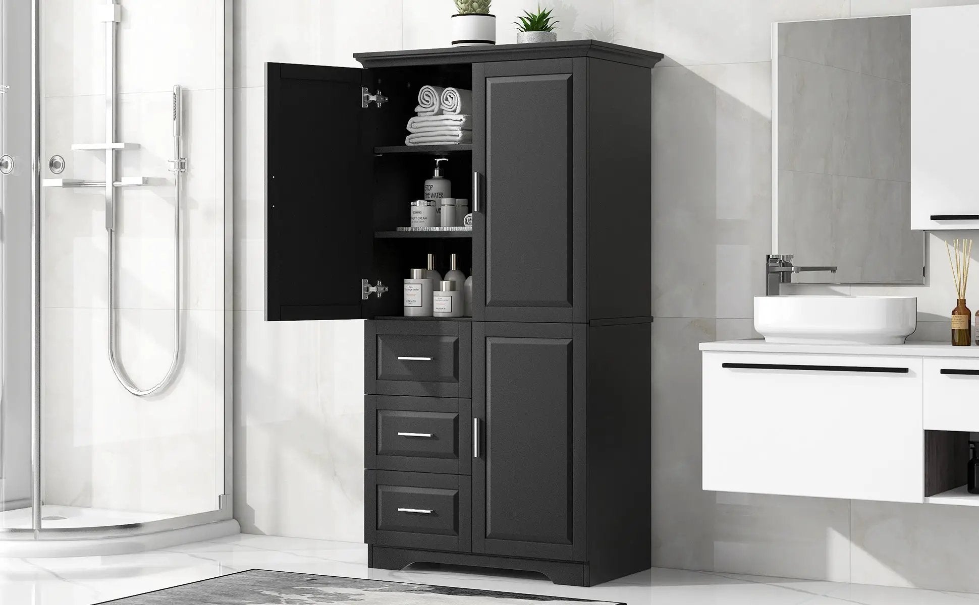 Tall and Wide Storage Cabinet with Doors for Bathroom/Office by HouseOfZazla