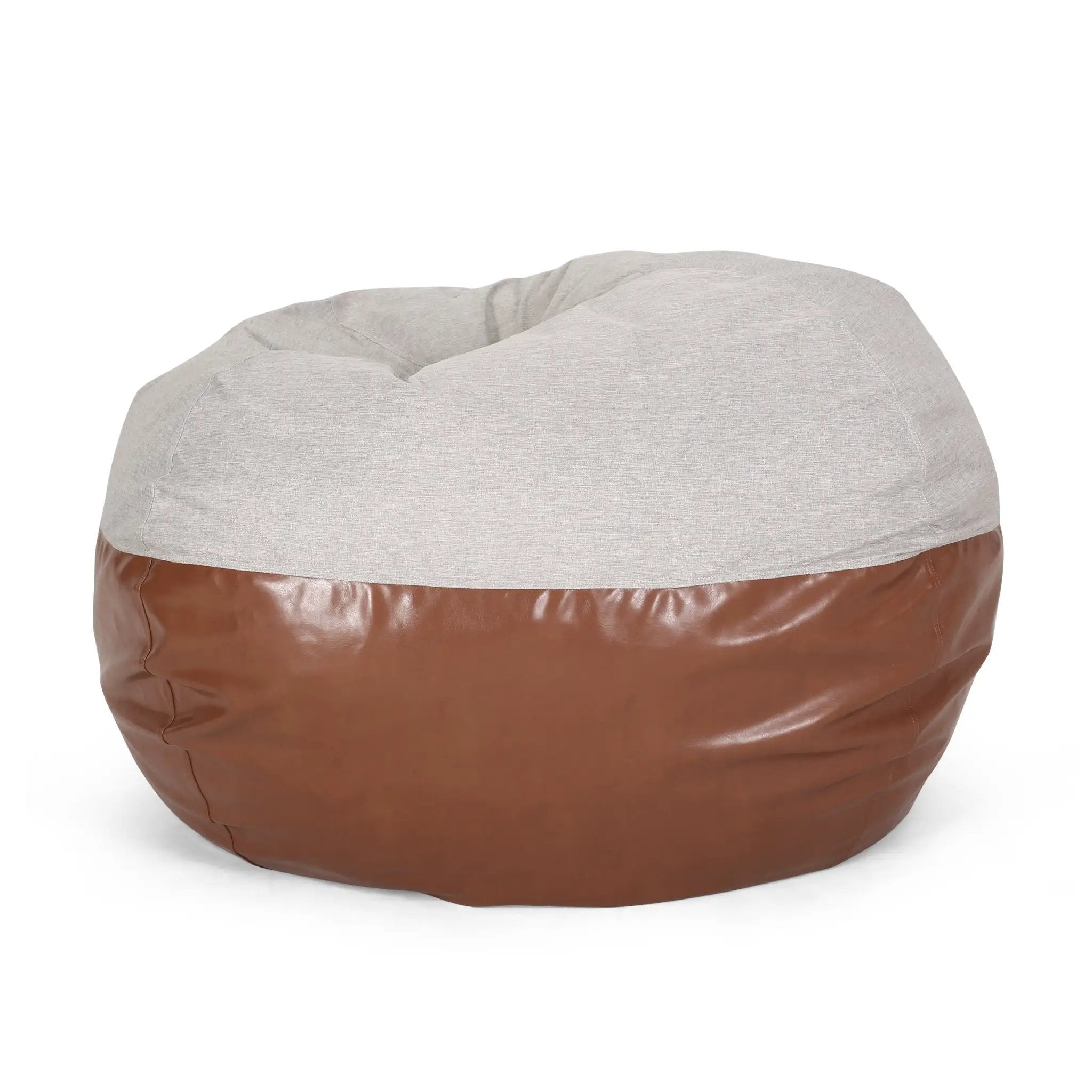 Maxi 5 Foot Two Color Fabric and Faux Leather Rounded Bean Bag by HouseOfZazla