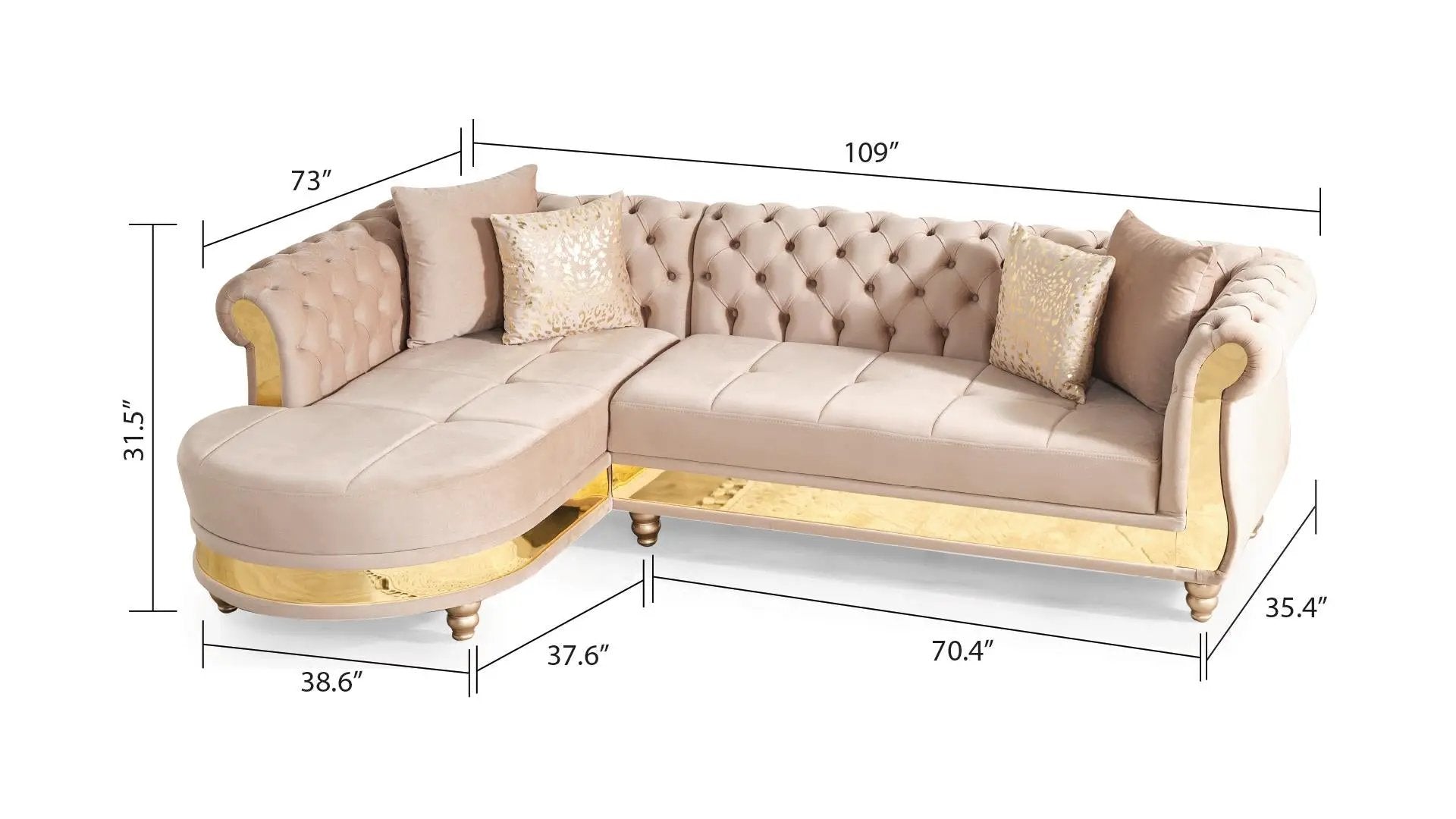 Gold Detailed Tufted Upholstery Sectional by HouseOfZazla