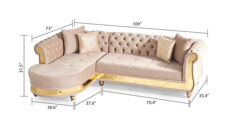 Gold Detailed Tufted Upholstery Sectional by HouseOfZazla
